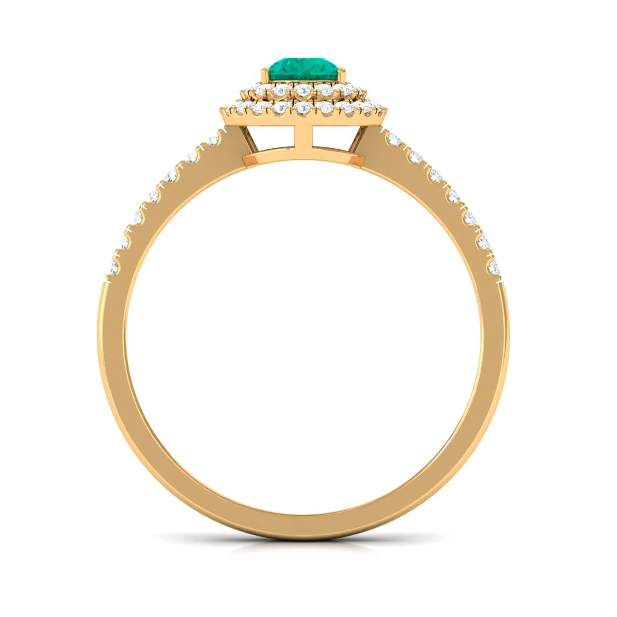 Pear Shape Emerald Engagement Ring with Diamond Double Halo