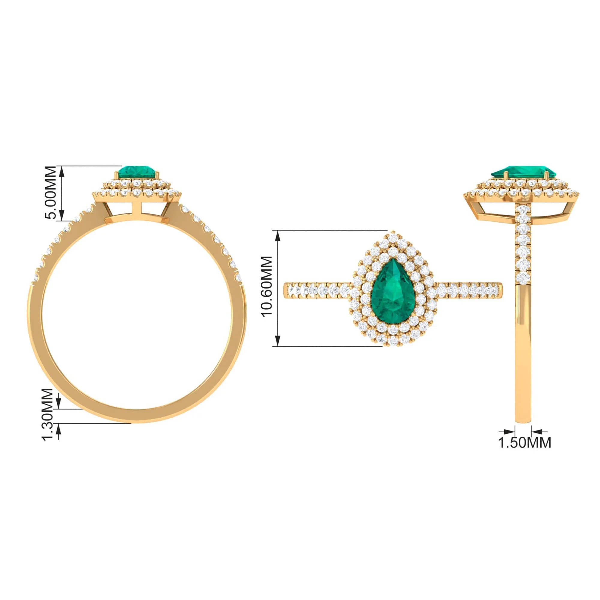 Pear Shape Emerald Engagement Ring with Diamond Double Halo