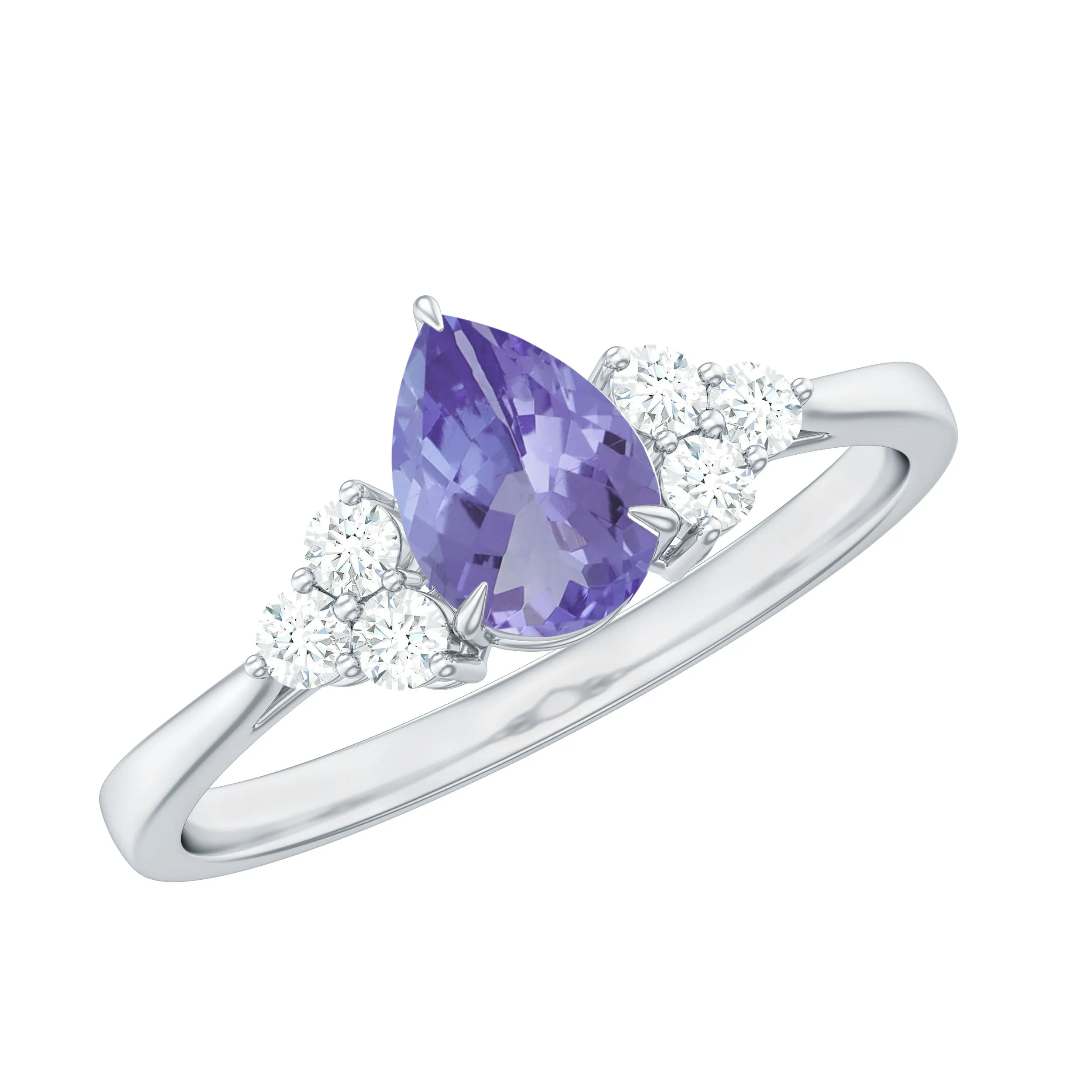 Pear Shaped Tanzanite Solitaire Ring with Diamond Trio
