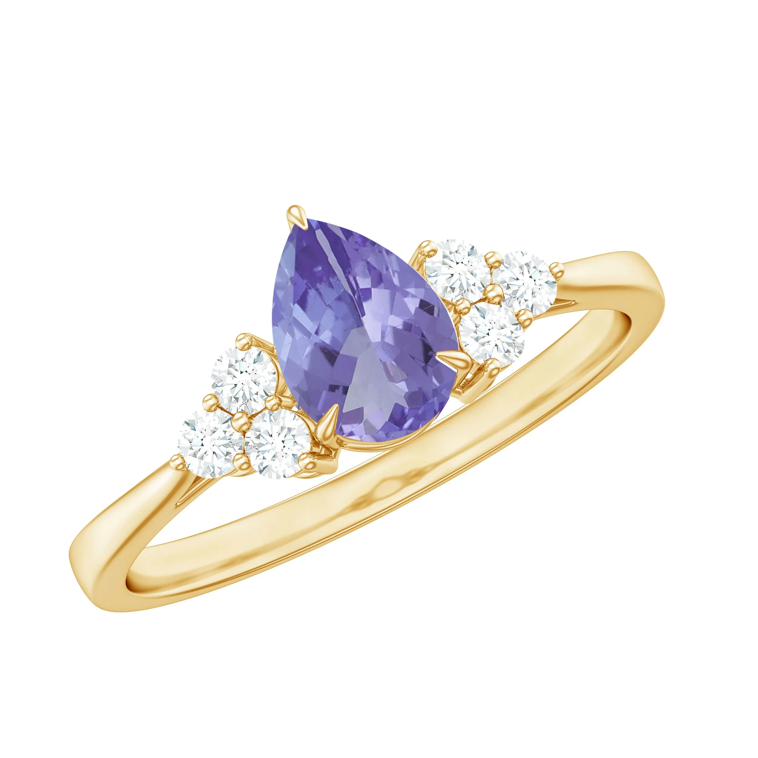 Pear Shaped Tanzanite Solitaire Ring with Diamond Trio