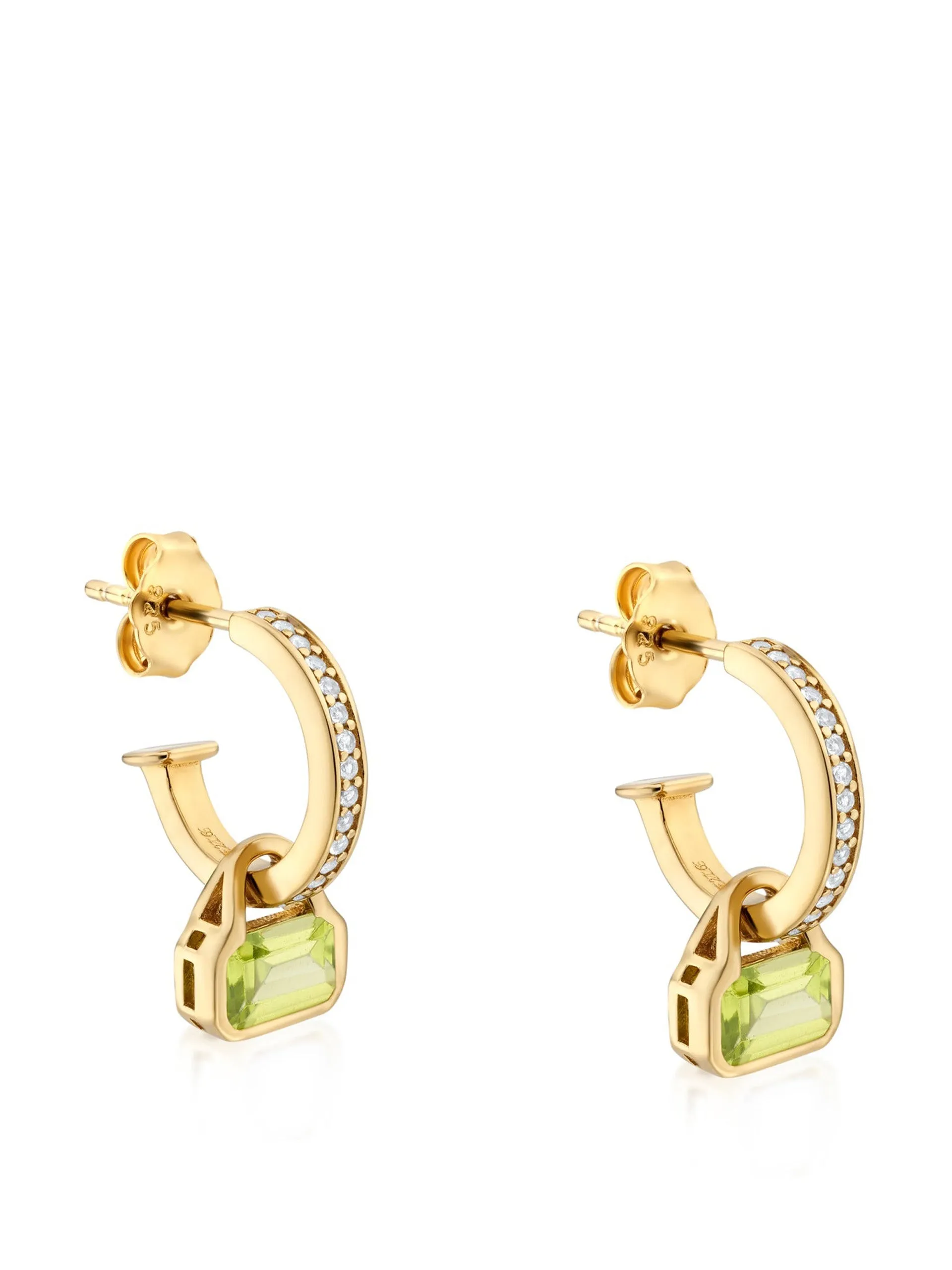 Peridot charms on white topaz hoop earrings