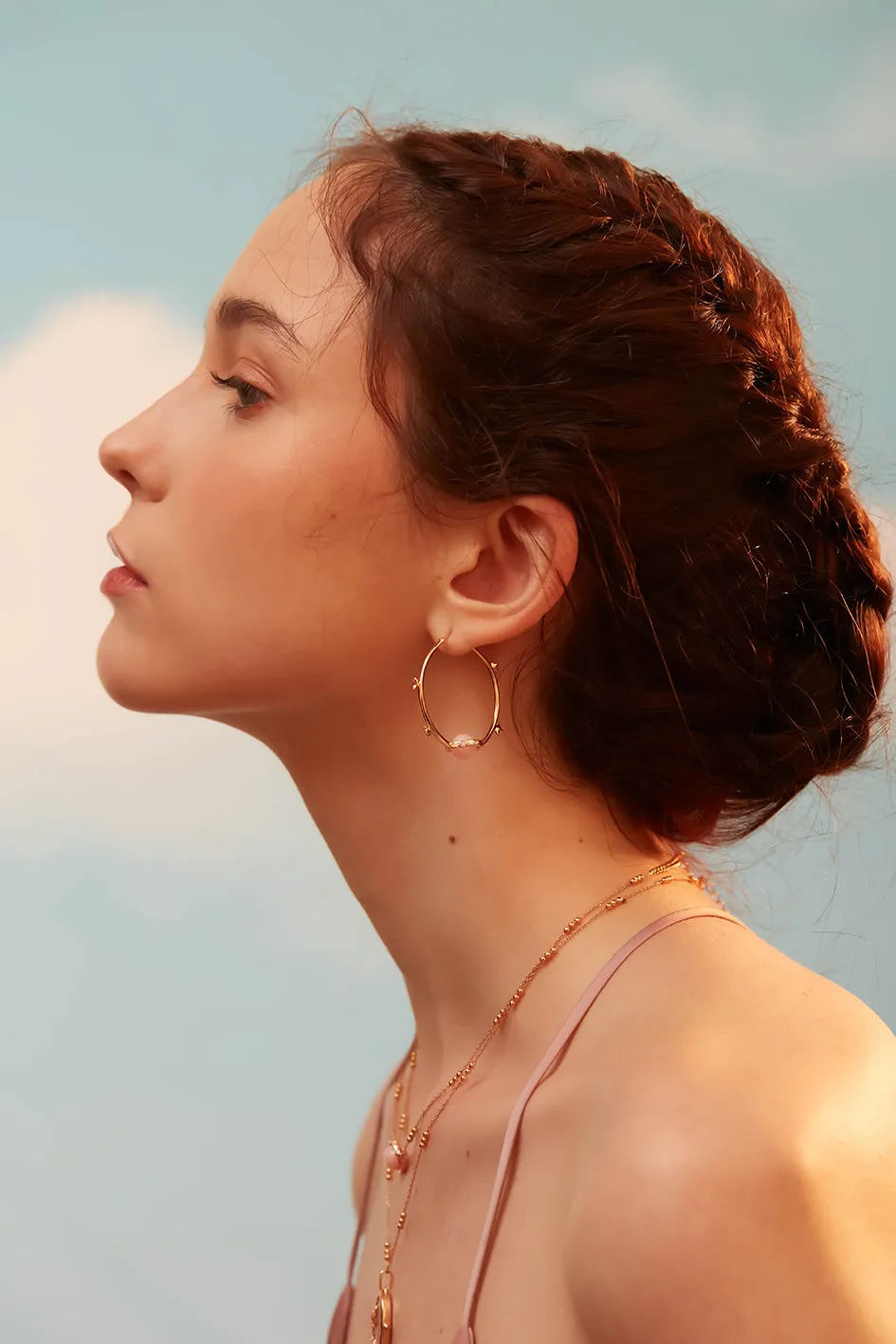 Pink Opal Gold Hoop Earrings - Anahata