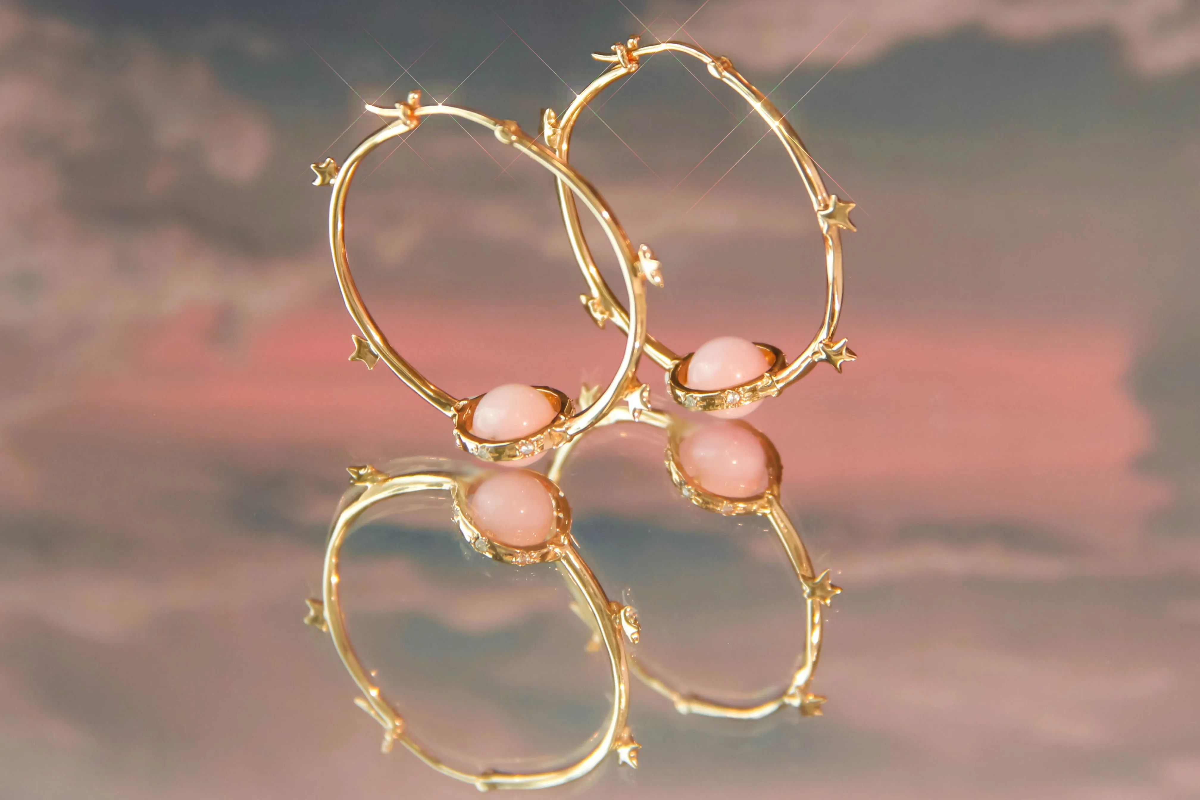 Pink Opal Gold Hoop Earrings - Anahata