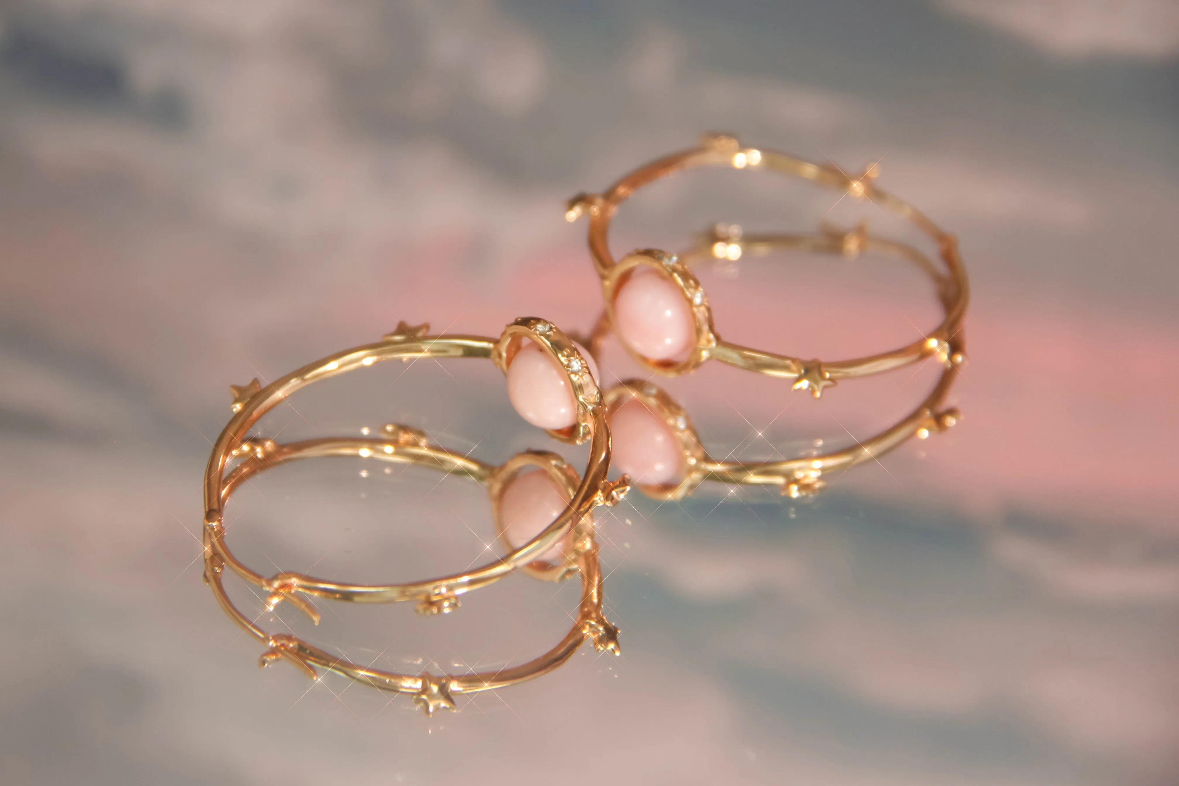 Pink Opal Gold Hoop Earrings - Anahata