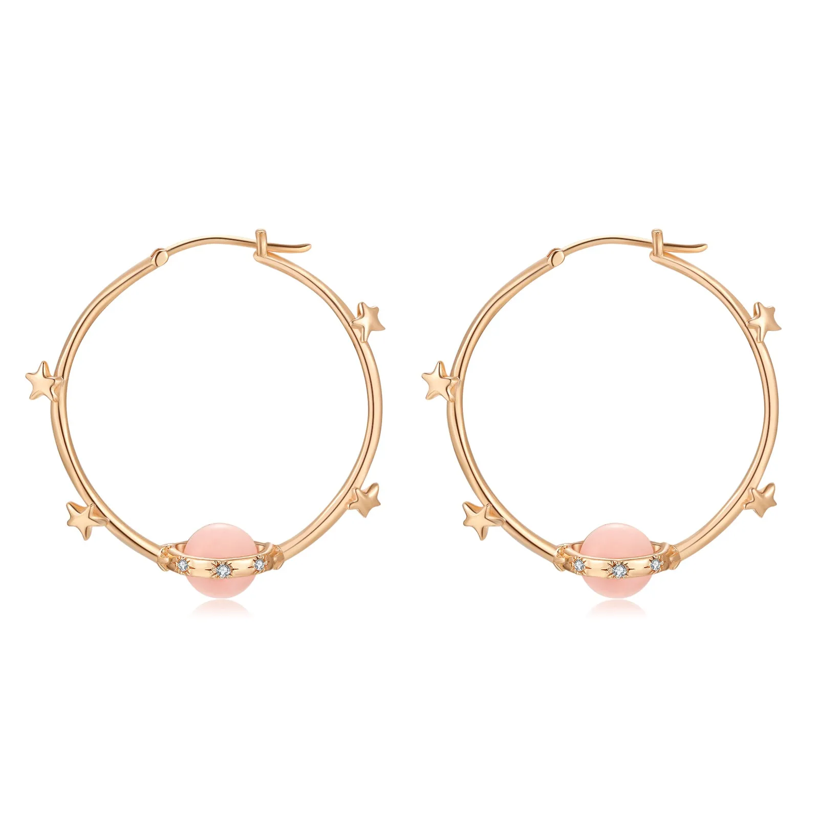 Pink Opal Gold Hoop Earrings - Anahata