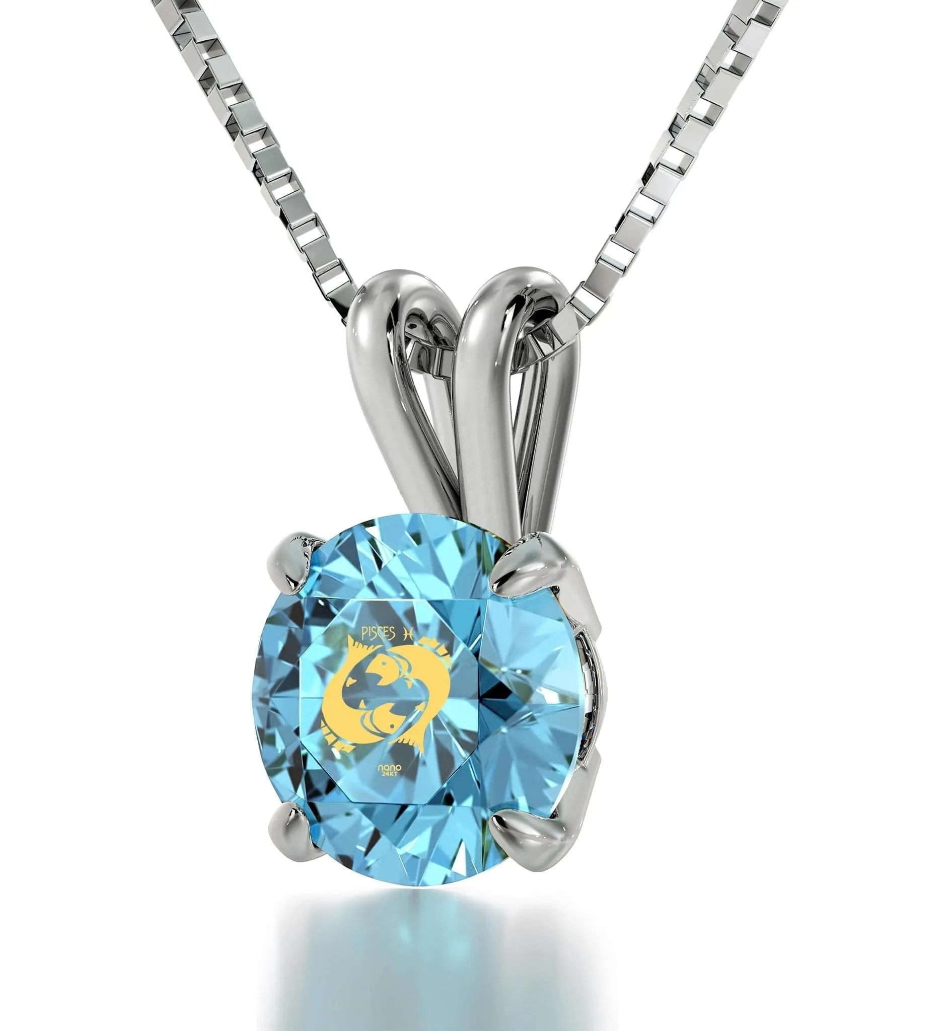 Pisces Sign, 14k White Gold Necklace, Swarovski