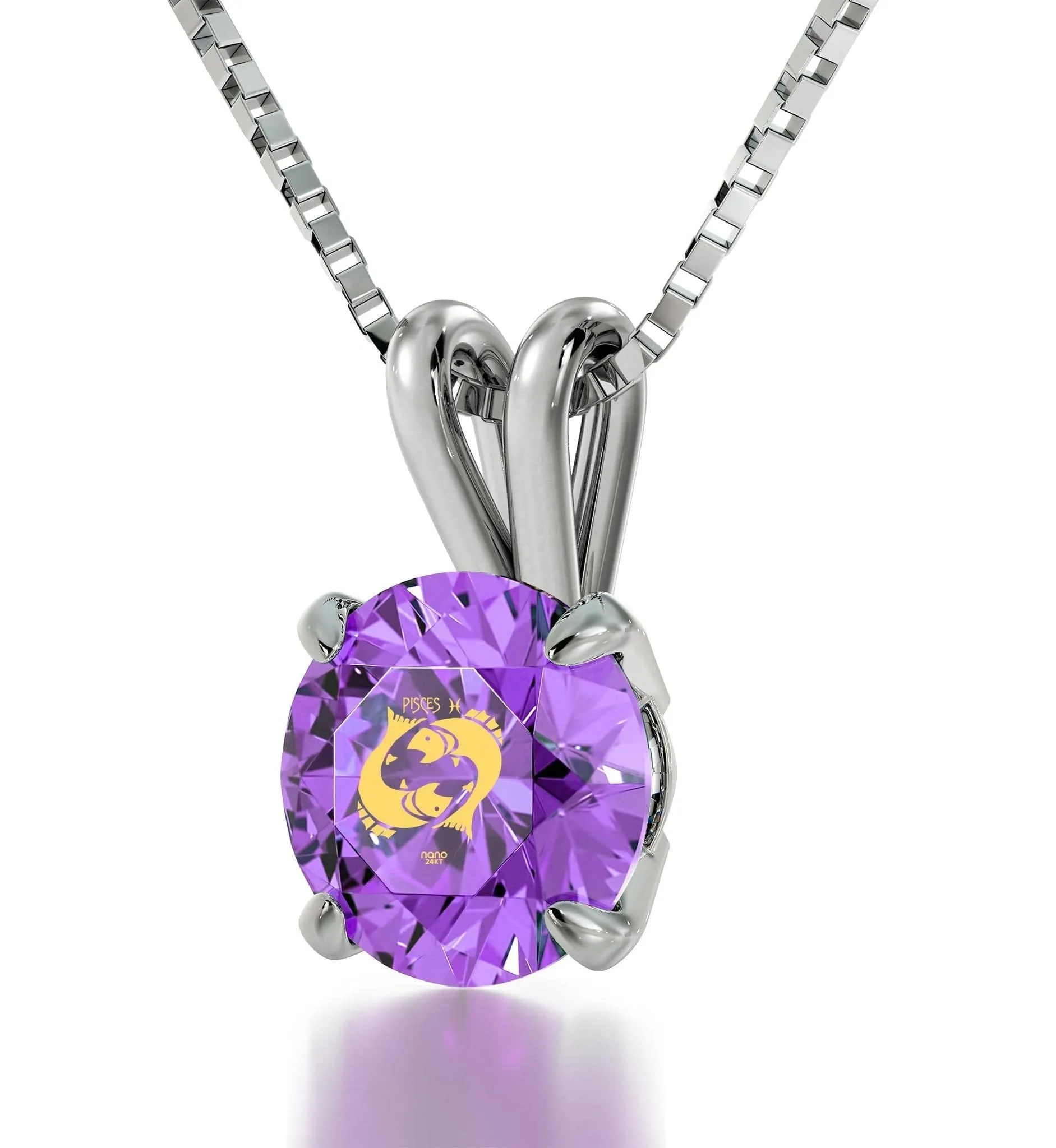 Pisces Sign, 14k White Gold Necklace, Swarovski