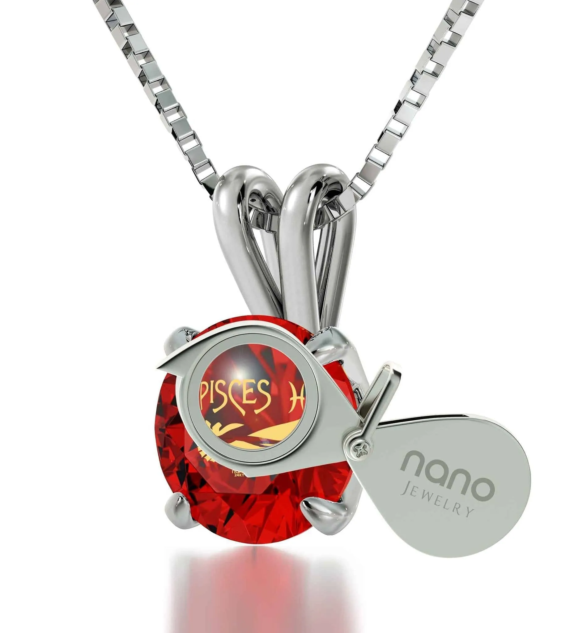 Pisces Sign, 14k White Gold Necklace, Swarovski