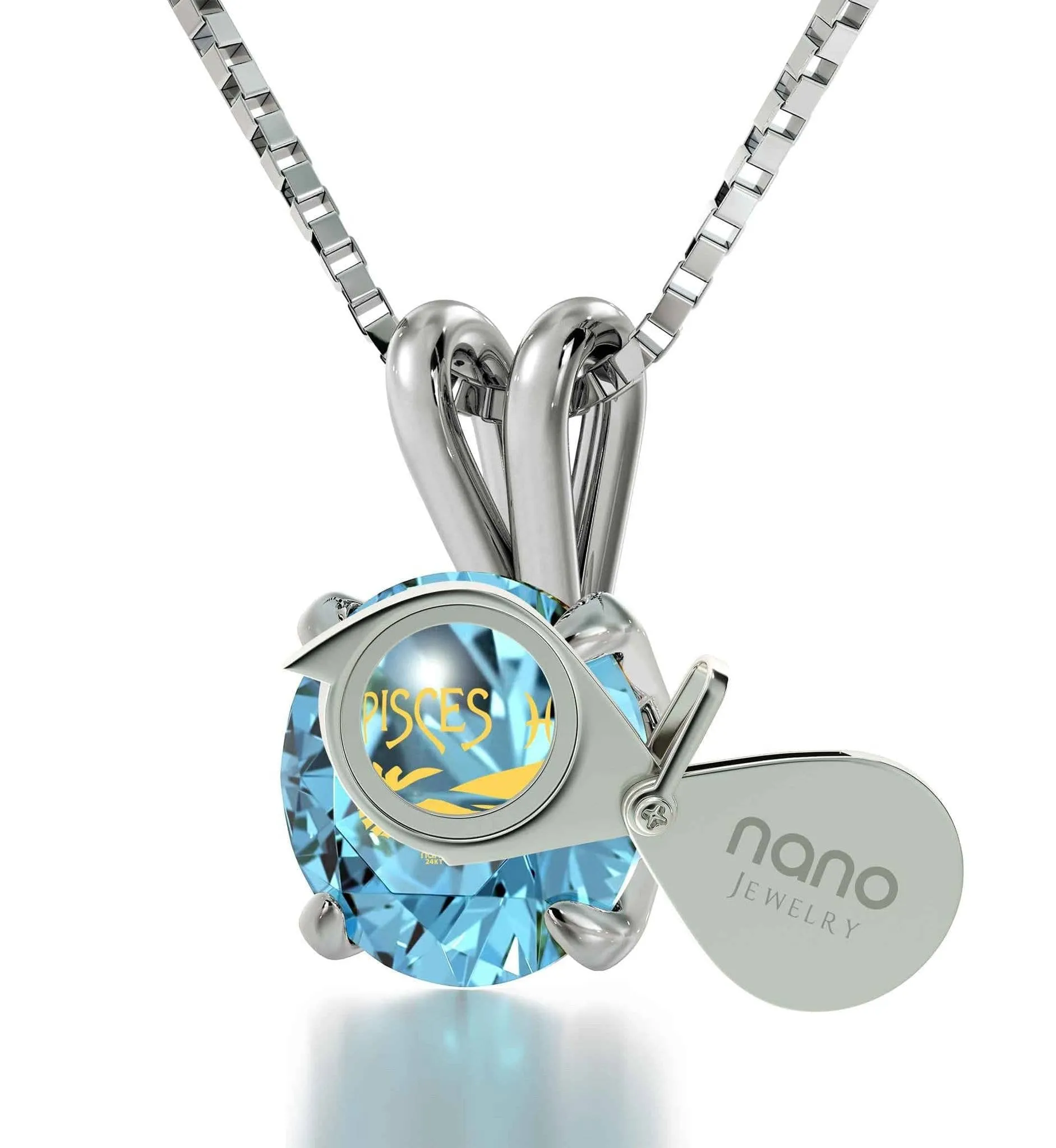 Pisces Sign, 14k White Gold Necklace, Swarovski