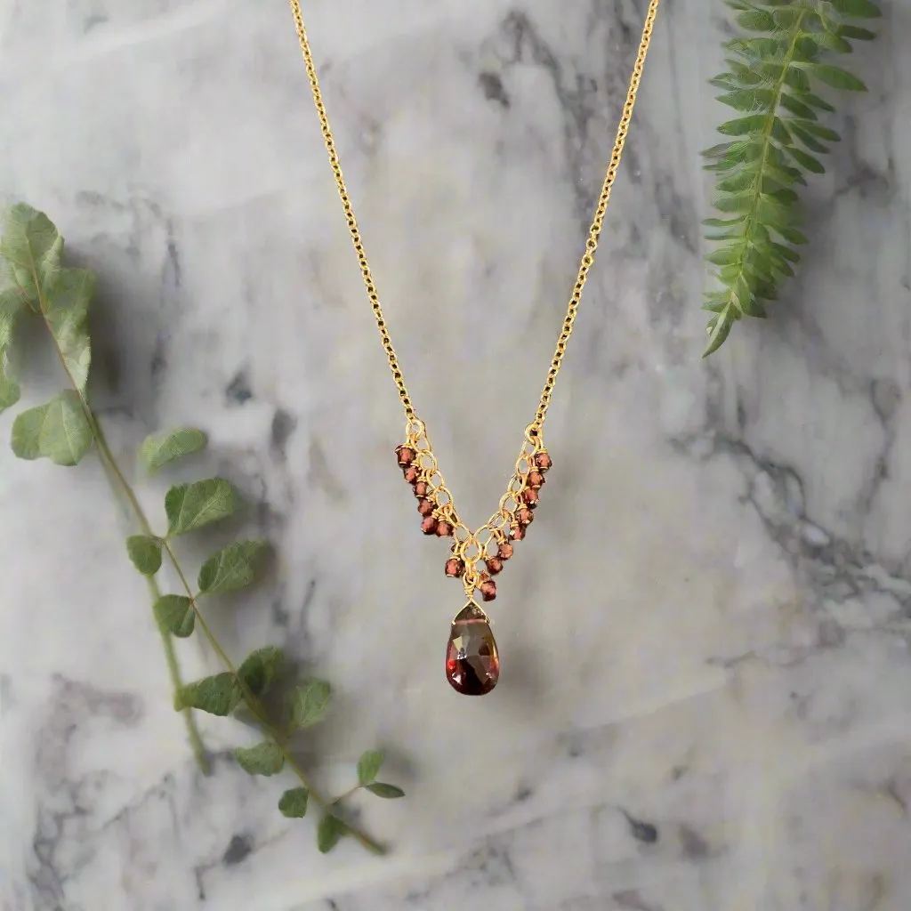 Pom Jewelry Pink Garnet Necklace In Gold Fill-PNPK21