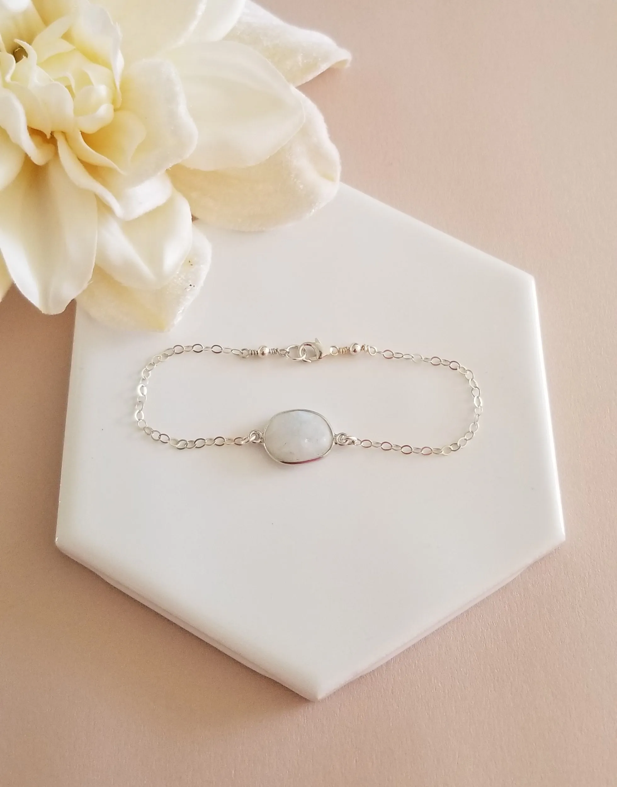 Rainbow Moonstone Bracelet, Sterling Silver or Gold Filled
