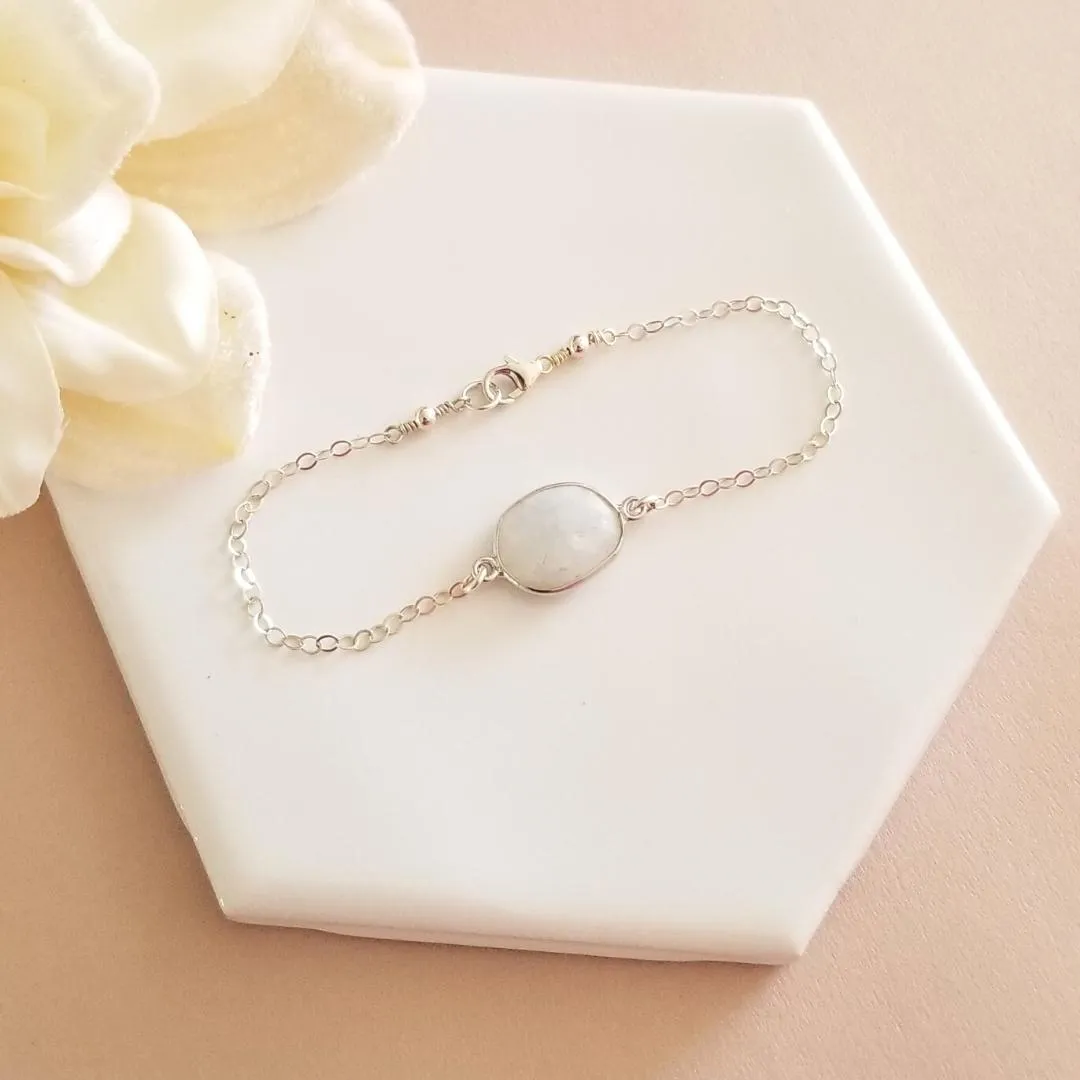 Rainbow Moonstone Bracelet, Sterling Silver or Gold Filled