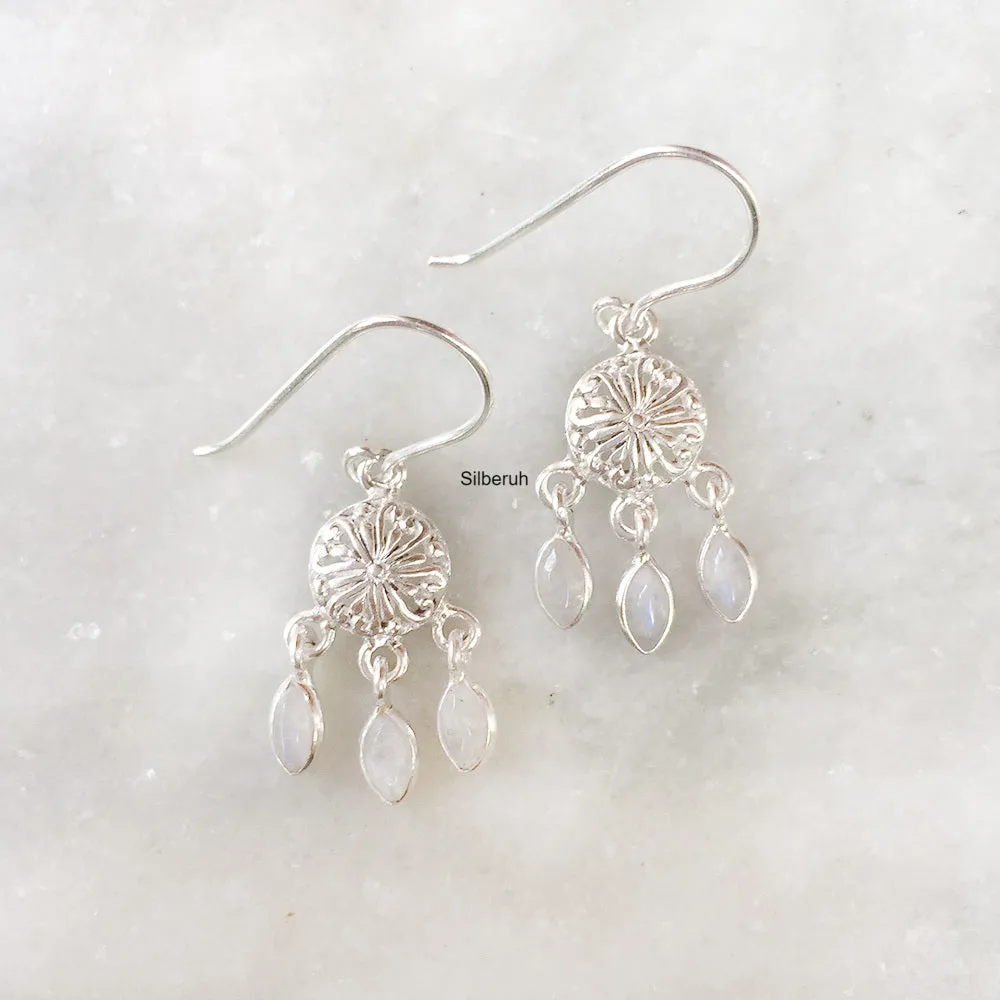 Rainbow Moonstone Chandelier Silver Earring