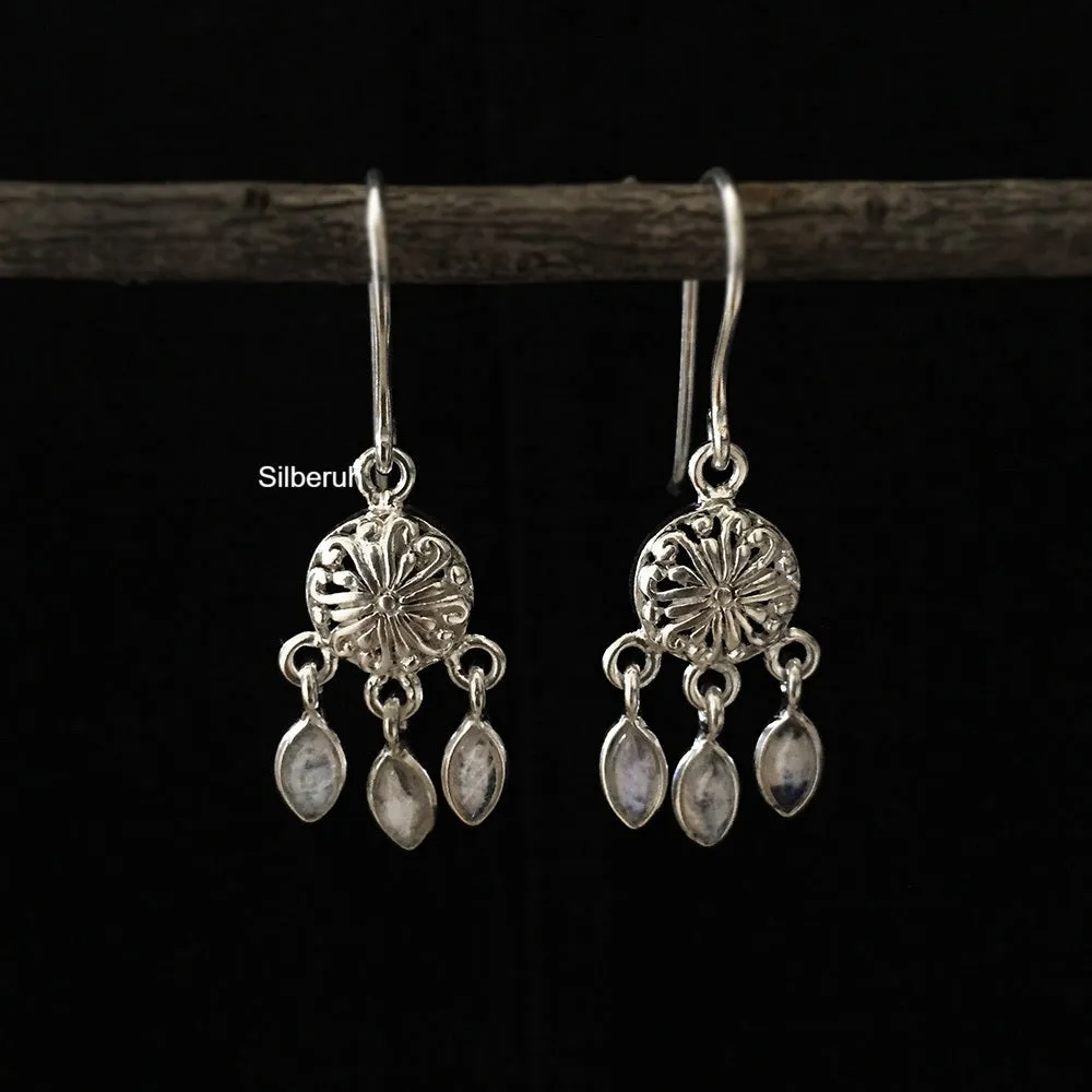Rainbow Moonstone Chandelier Silver Earring