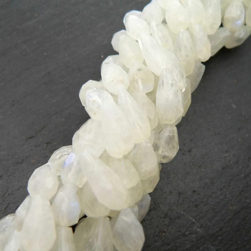 Rainbow Moonstone Faceted Top Drilled Drops 15" Strand