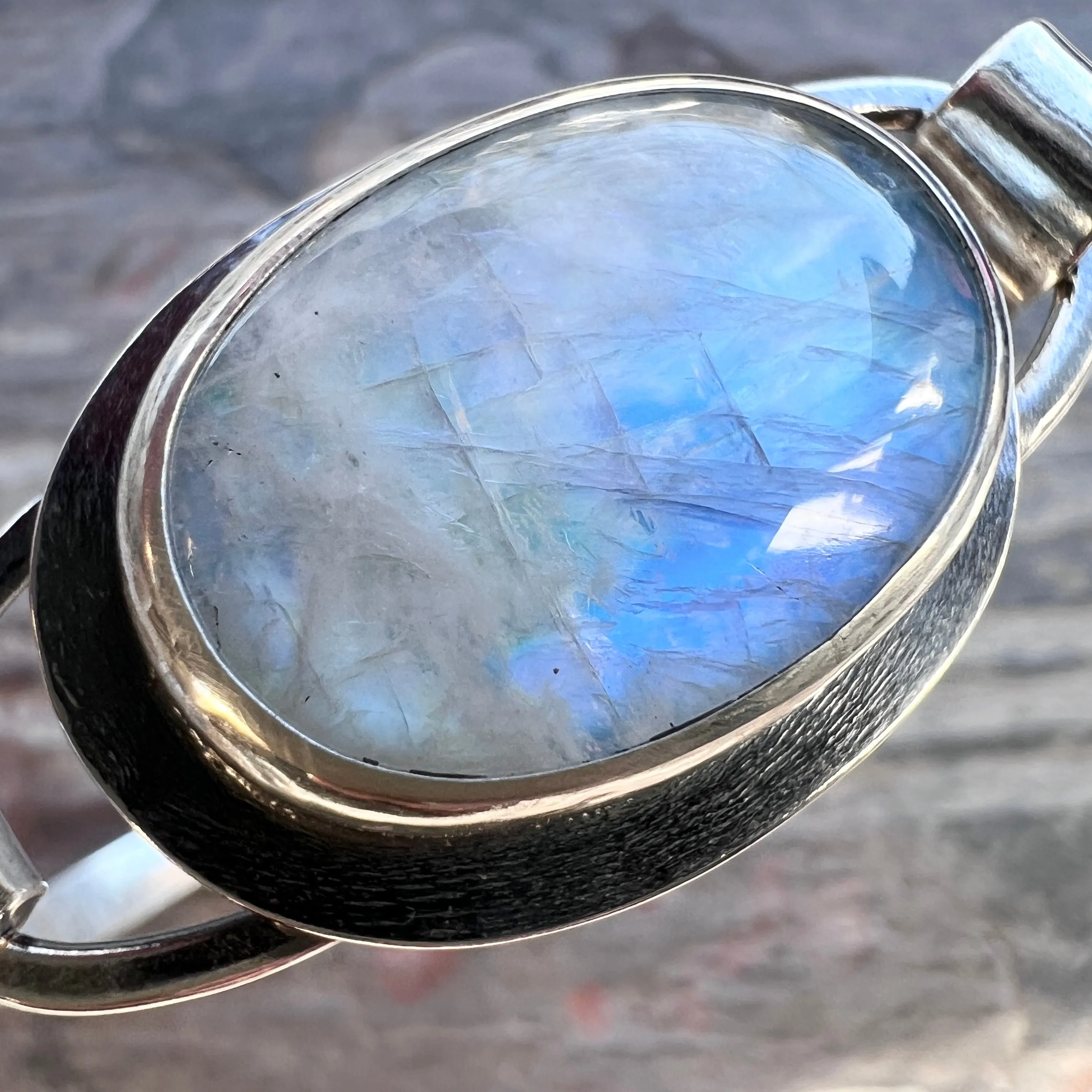 Rainbow Moonstone Sterling Silver Bracelet | Artisan Silver Cuff Bracelet