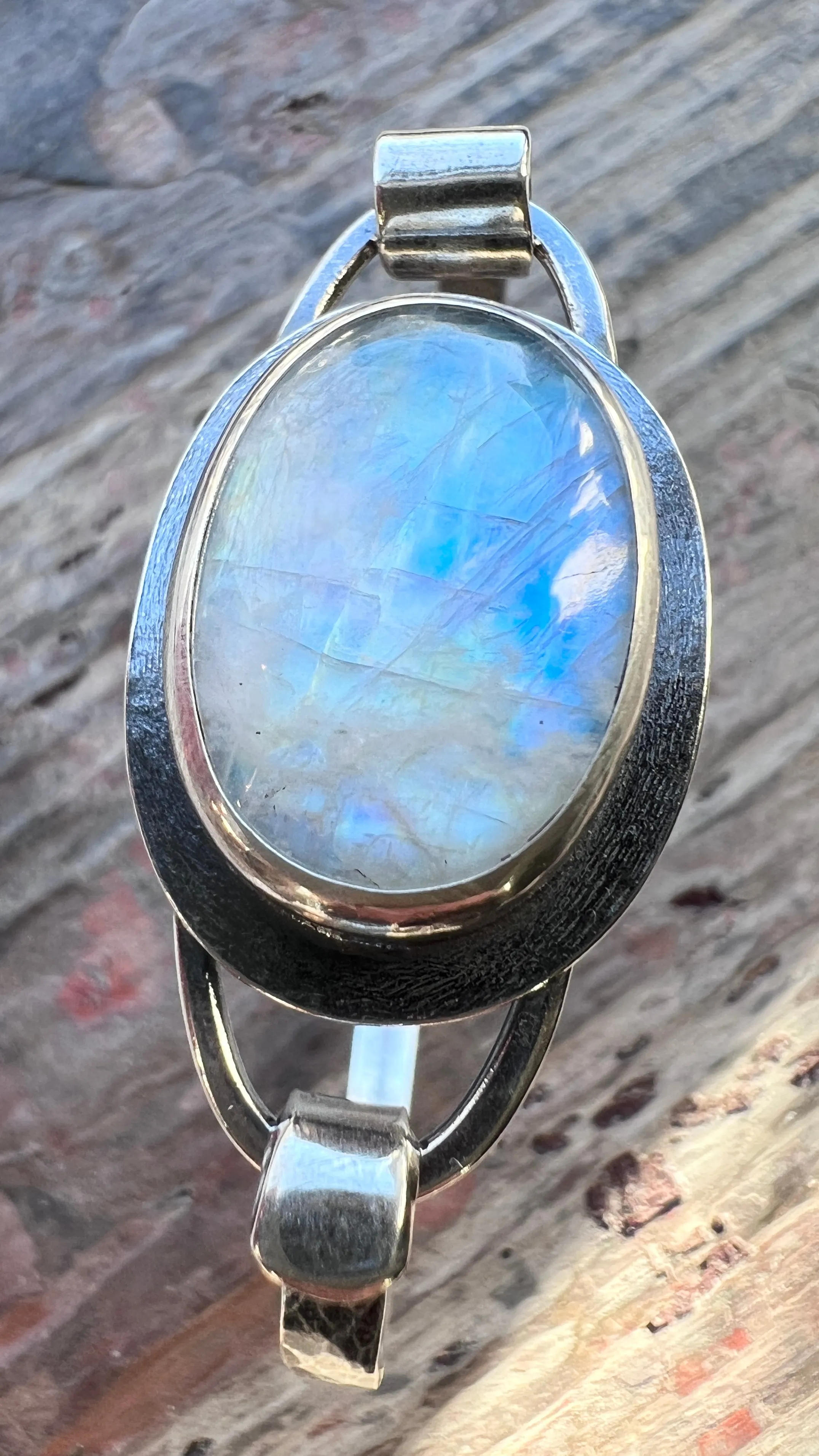 Rainbow Moonstone Sterling Silver Bracelet | Artisan Silver Cuff Bracelet