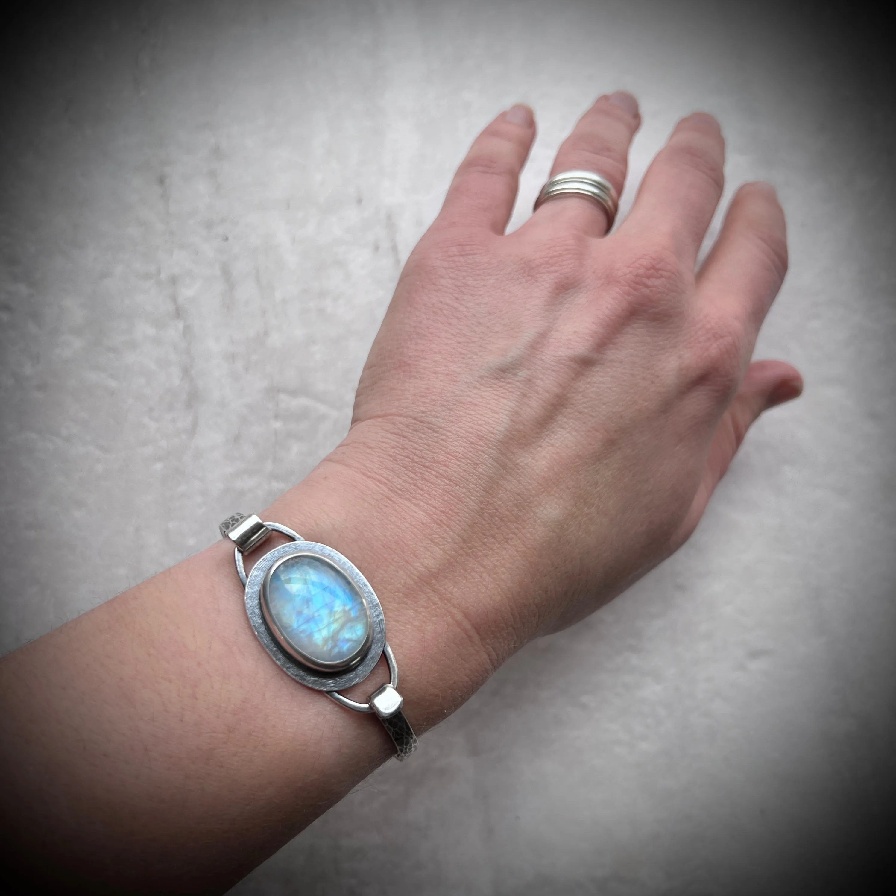 Rainbow Moonstone Sterling Silver Bracelet | Artisan Silver Cuff Bracelet