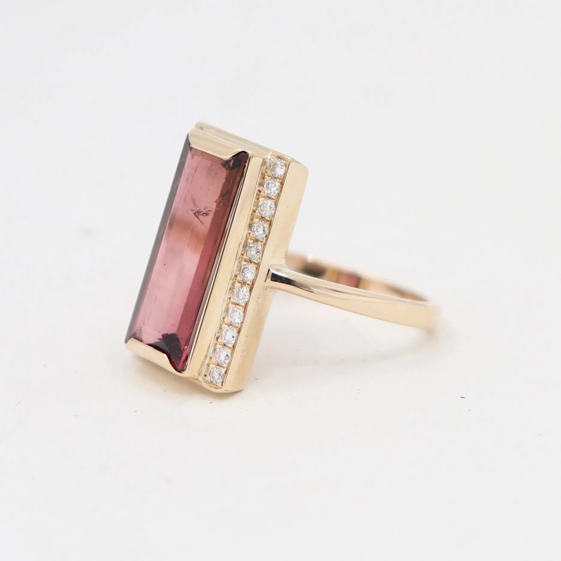 Raspberry Tourmaline and Diamond Ring