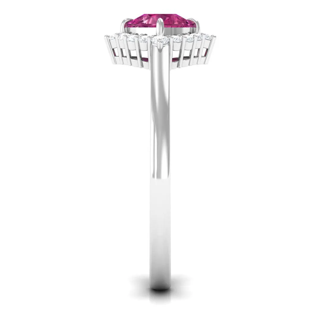 Real Pink Tourmaline Engagement Ring with Diamond Halo