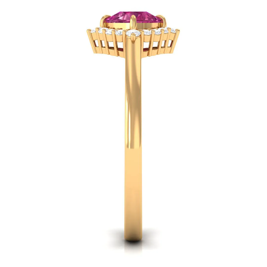Real Pink Tourmaline Engagement Ring with Diamond Halo