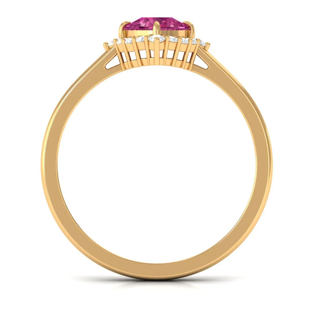 Real Pink Tourmaline Engagement Ring with Diamond Halo