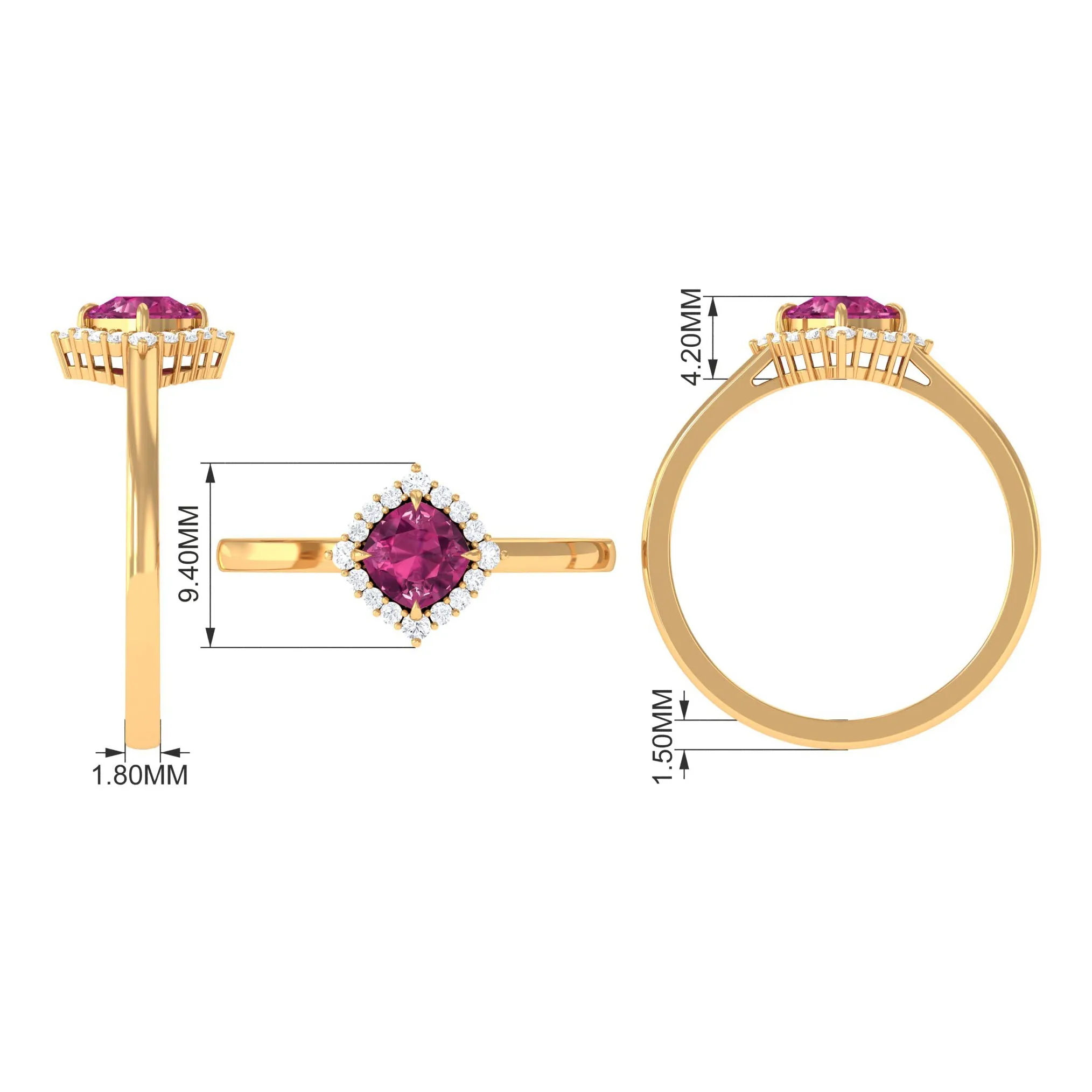 Real Pink Tourmaline Engagement Ring with Diamond Halo