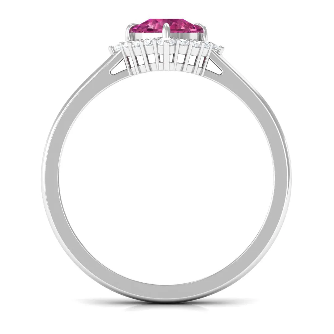 Real Pink Tourmaline Engagement Ring with Diamond Halo