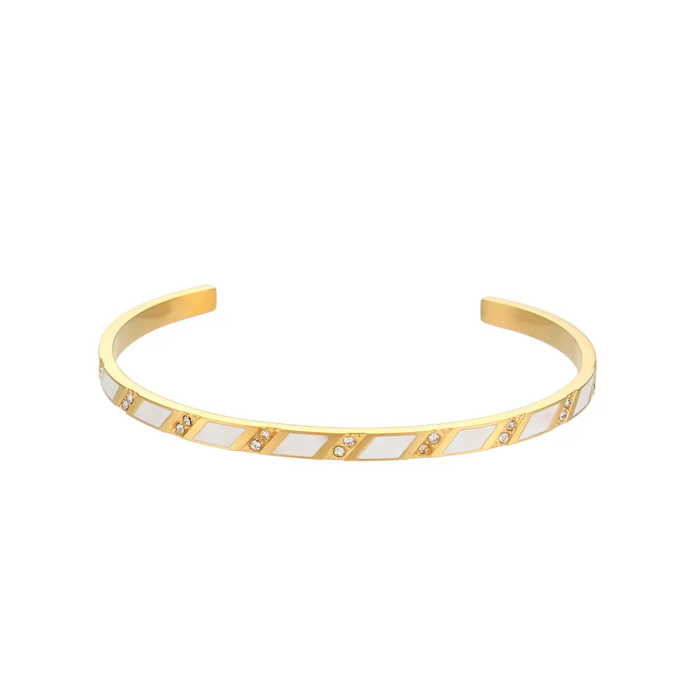 Rectangle Zircon Opening Bracelet Simple Stainless Steel