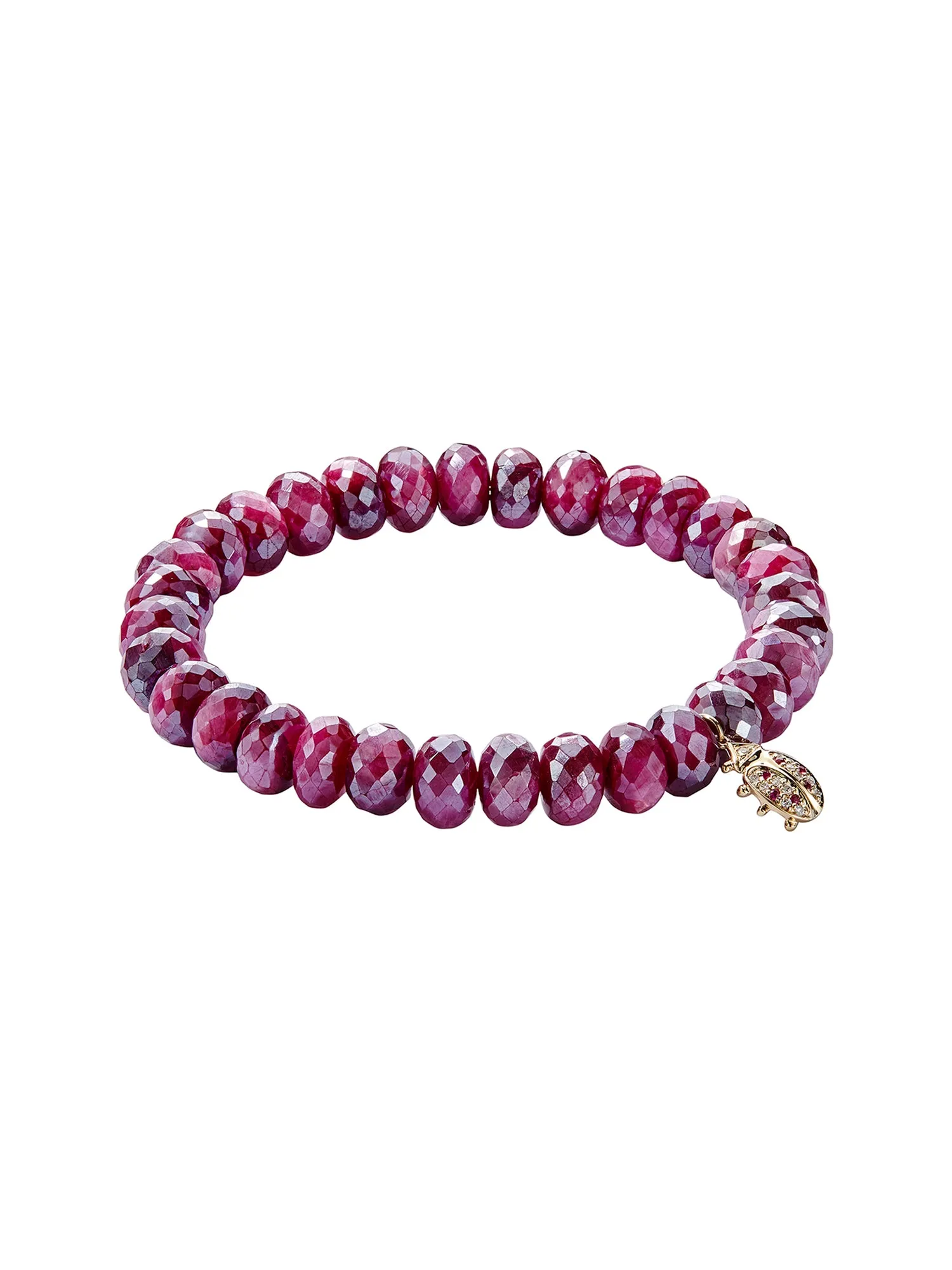 Red Moonstone Pavé Diamond Lady Bug Bracelet