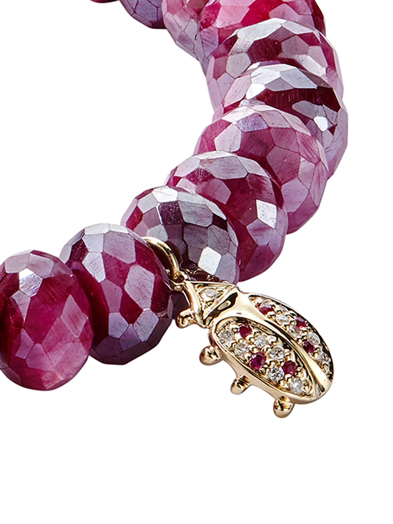 Red Moonstone Pavé Diamond Lady Bug Bracelet