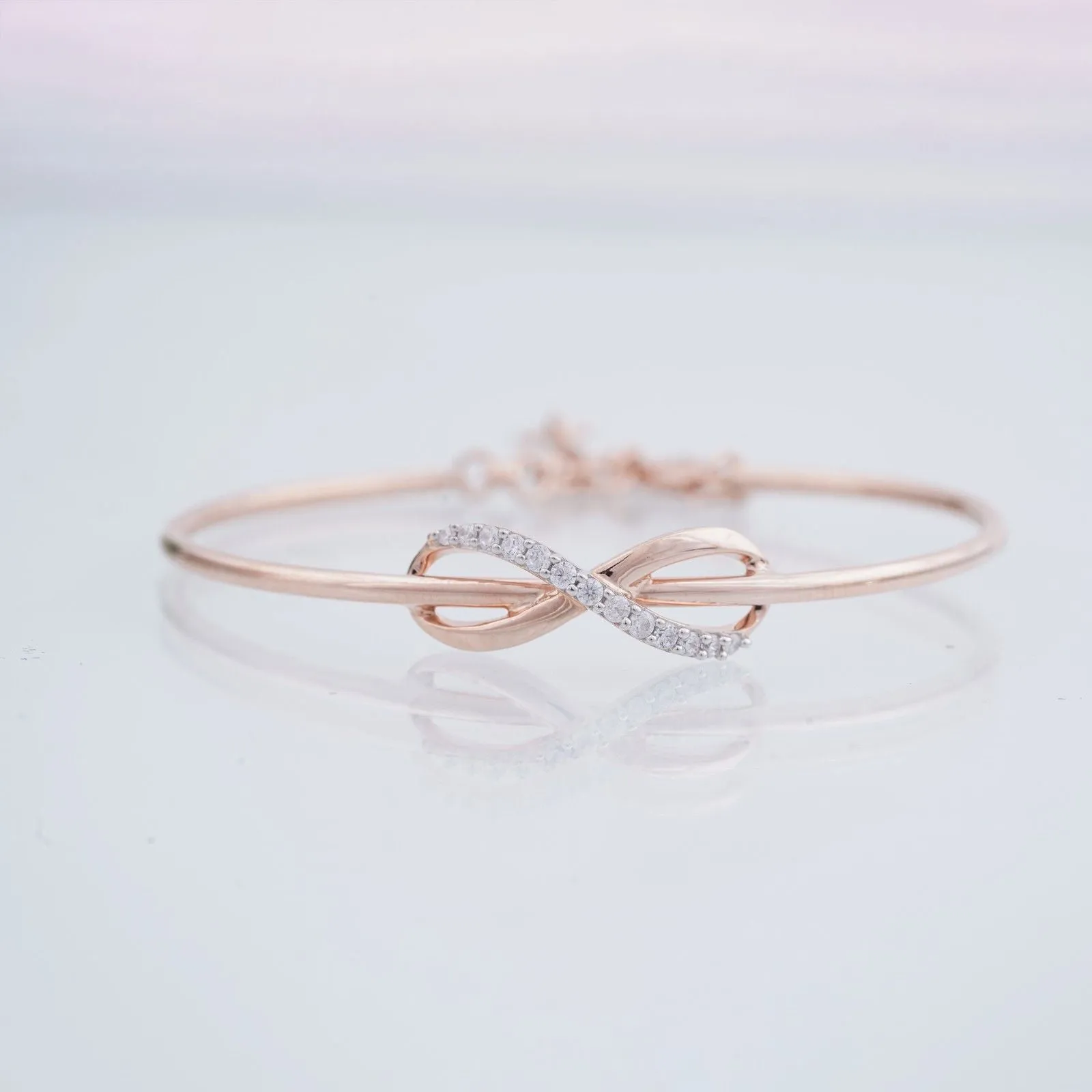 Rose Gold Glittering Zirconia Infinity Bangle