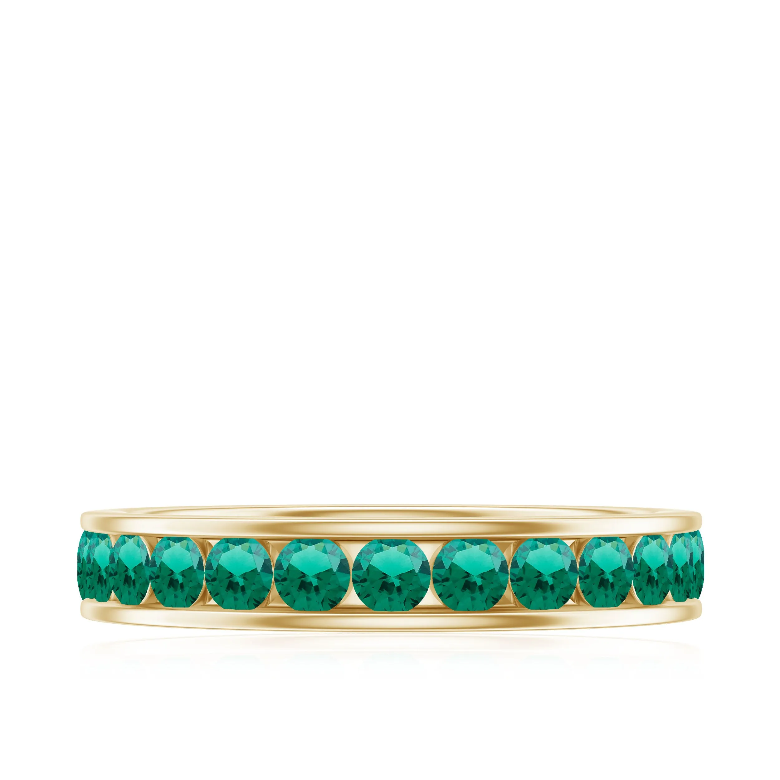 Round Created Emerald Full Eternity Ring in Channel Setting