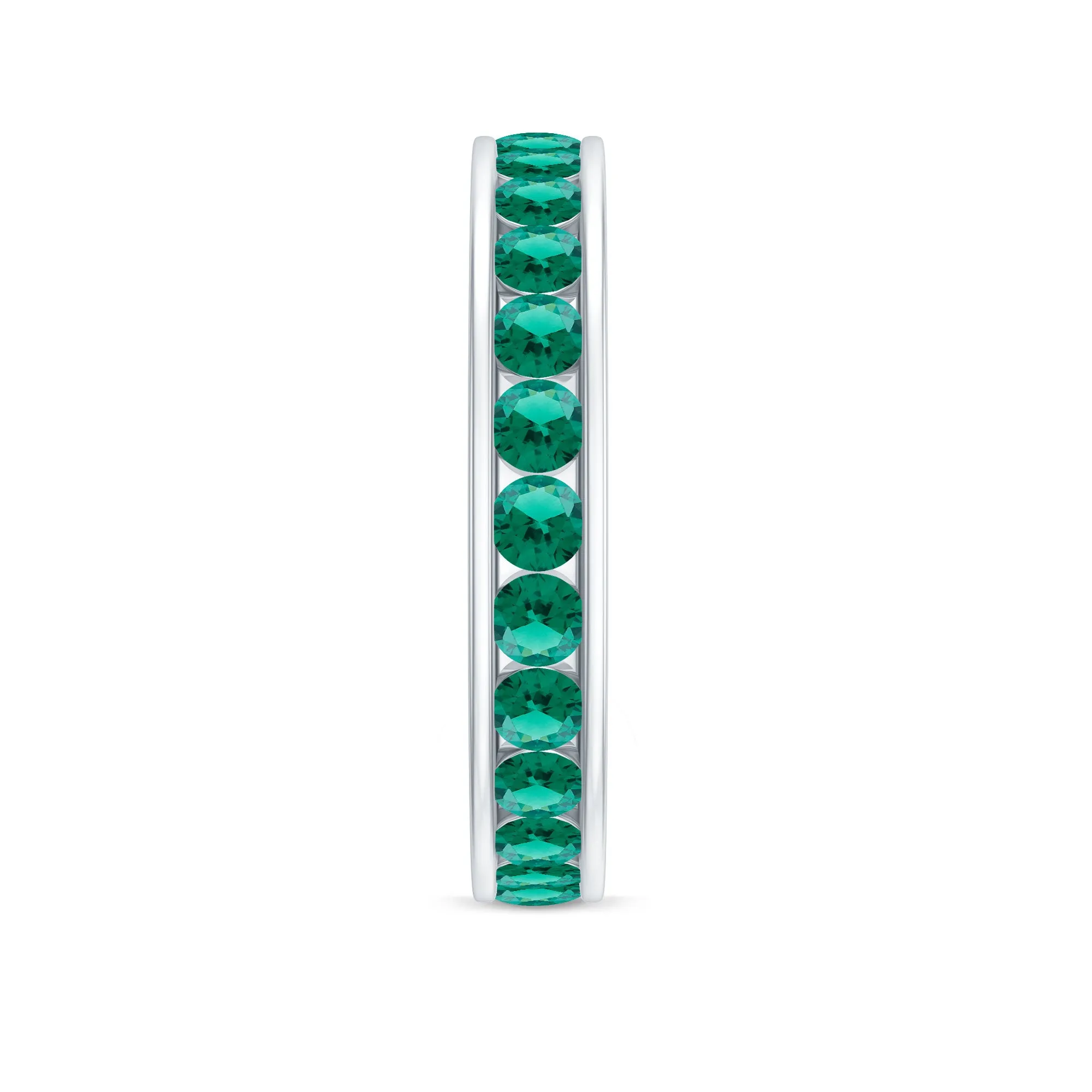 Round Created Emerald Full Eternity Ring in Channel Setting