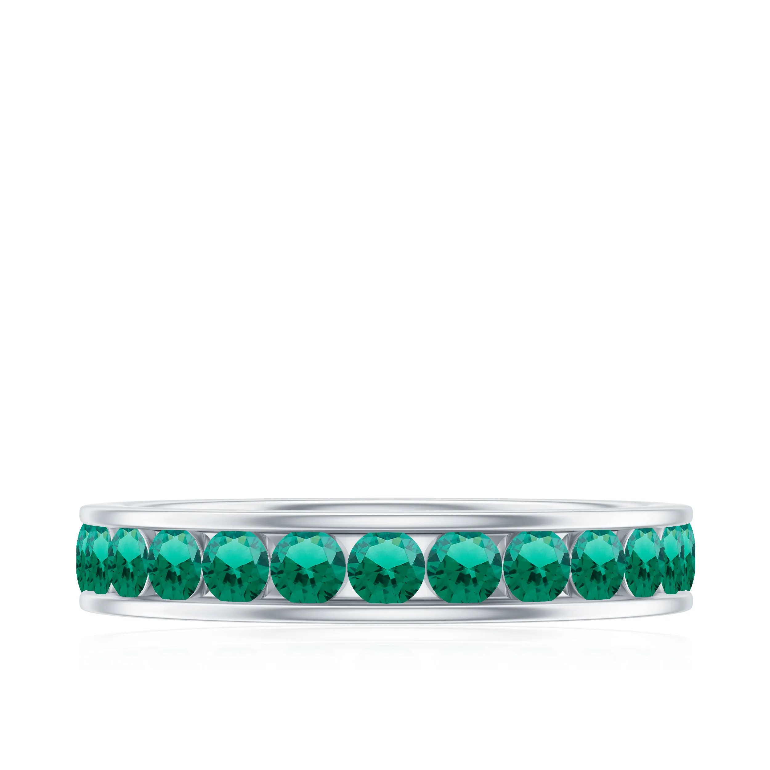 Round Created Emerald Full Eternity Ring in Channel Setting