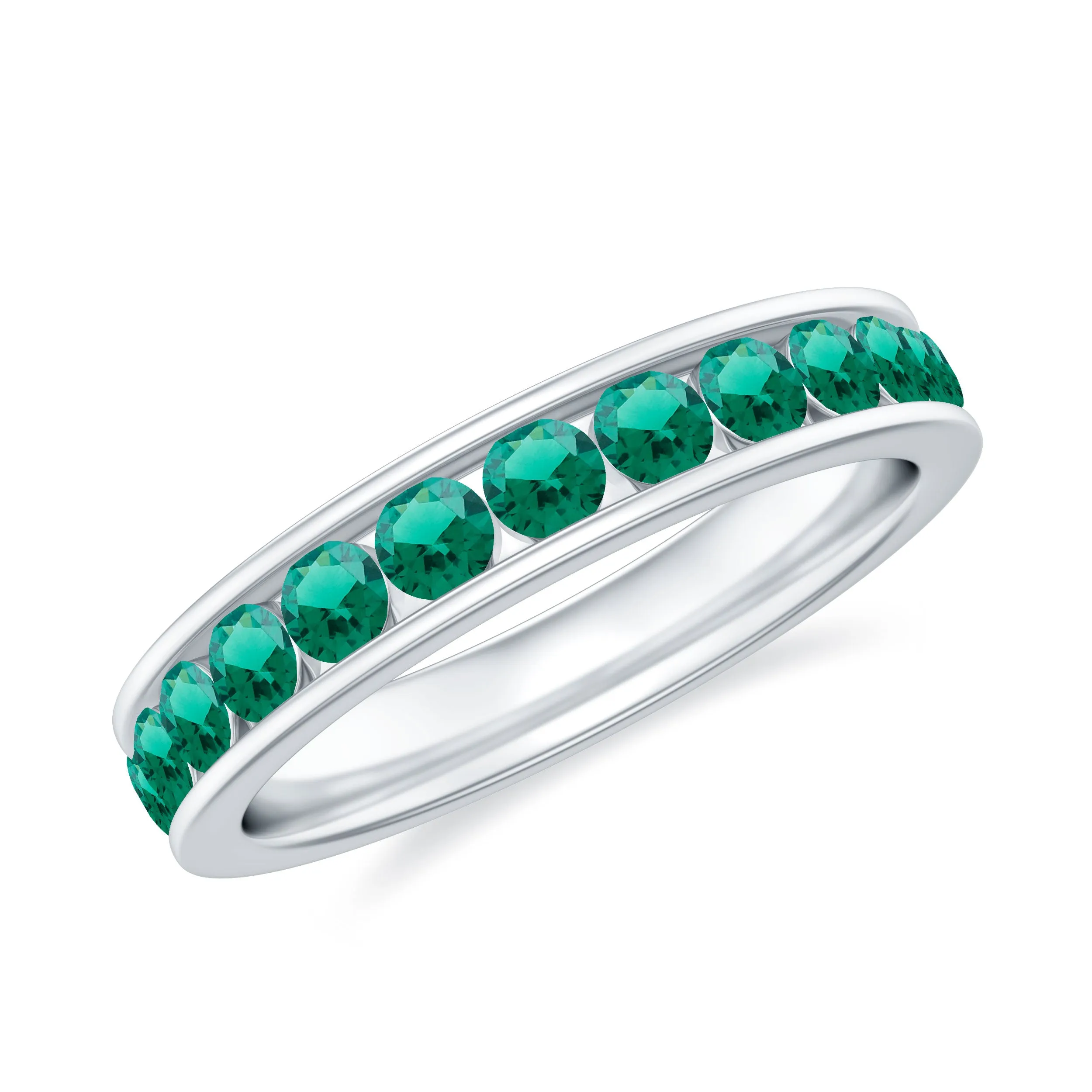 Round Created Emerald Full Eternity Ring in Channel Setting