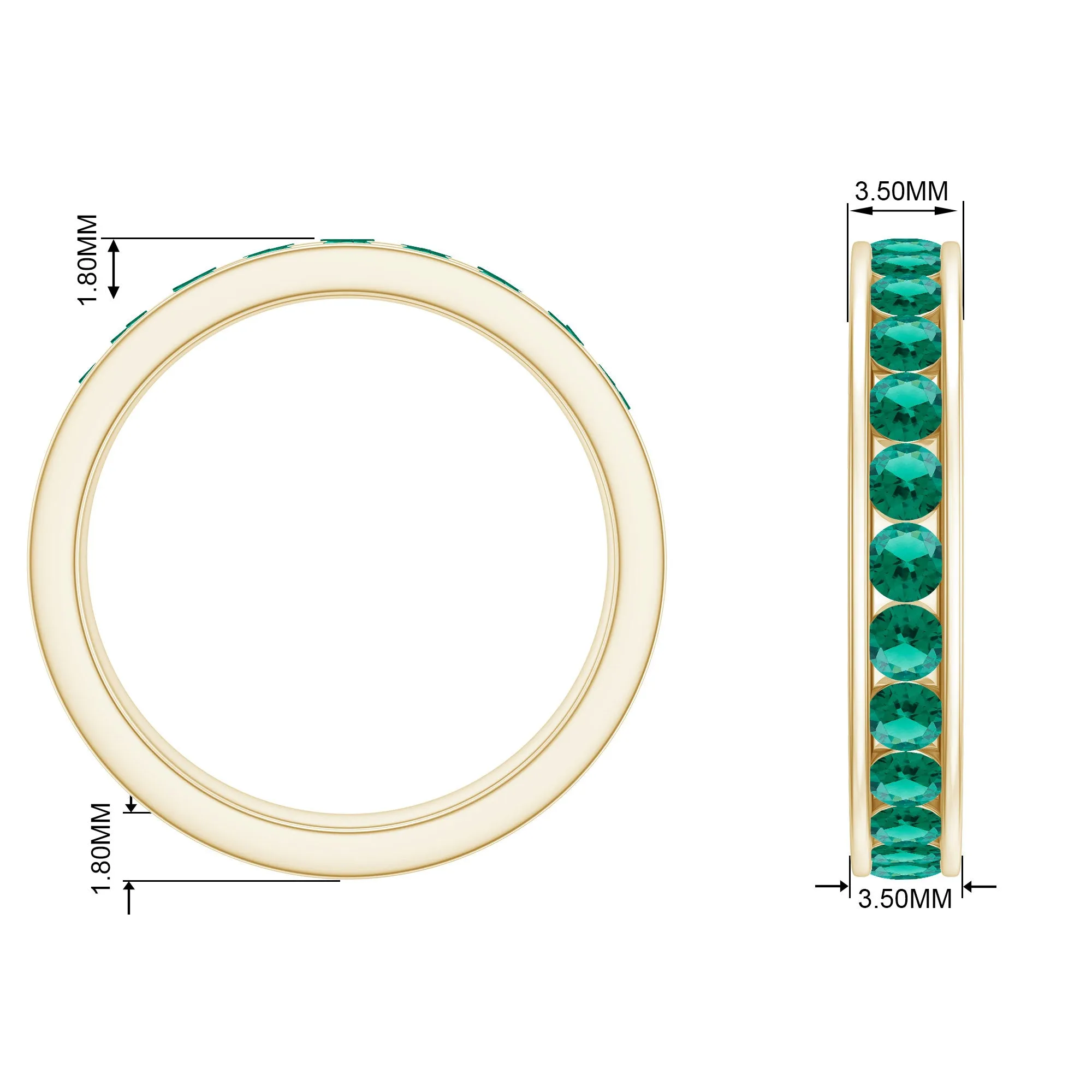 Round Created Emerald Full Eternity Ring in Channel Setting