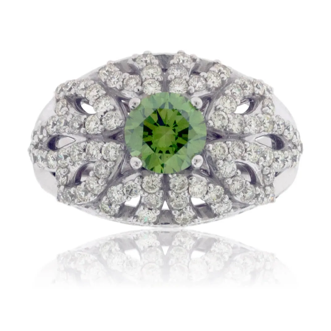 Round Green Diamond & Diamond Decorative Ring