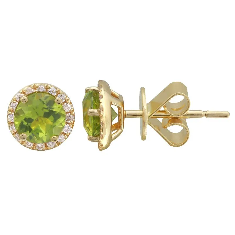 Round Peridot Diamond Studs