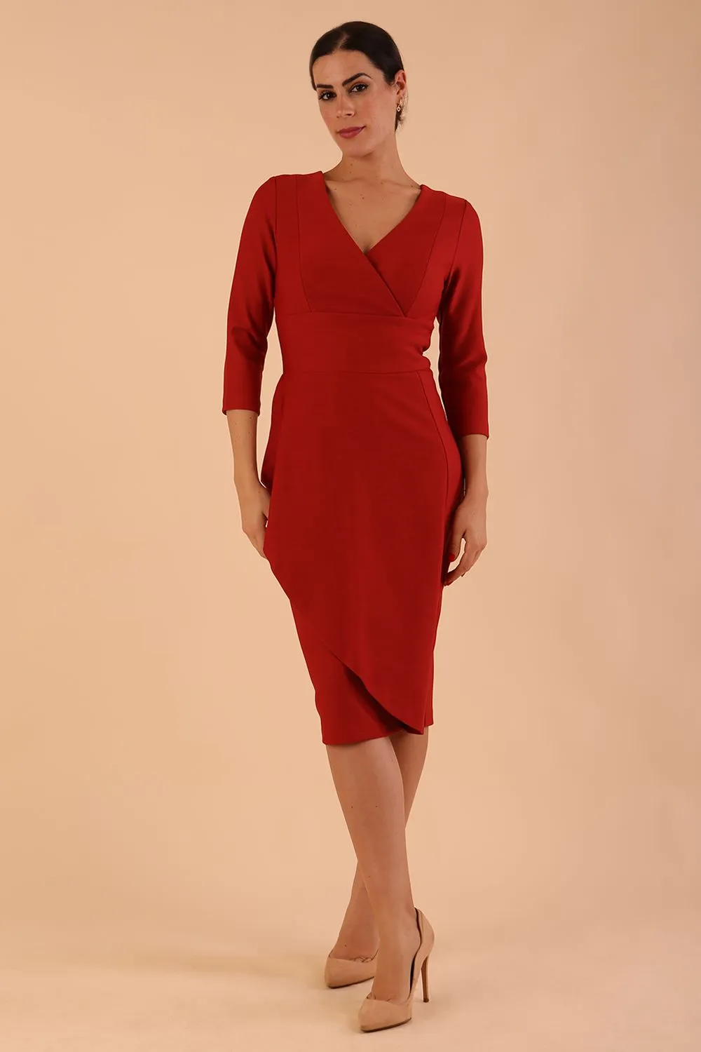 Seed Rosemary Low V-Neckline Sleeved Pencil Dress