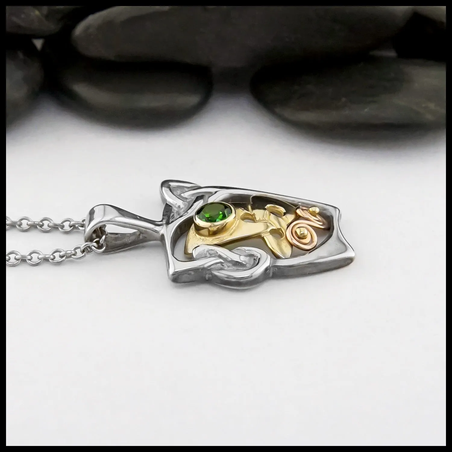 Silver and Gold Tsavorite Frame Pendant