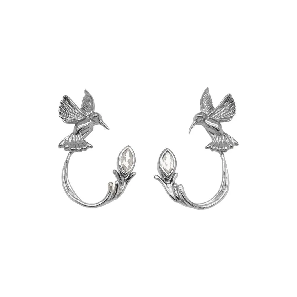 Silver Hummingbird Stud with Earring Jacket -Blue Topaz/Rhodolite/White Topaz/Peridot
