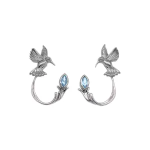 Silver Hummingbird Stud with Earring Jacket -Blue Topaz/Rhodolite/White Topaz/Peridot
