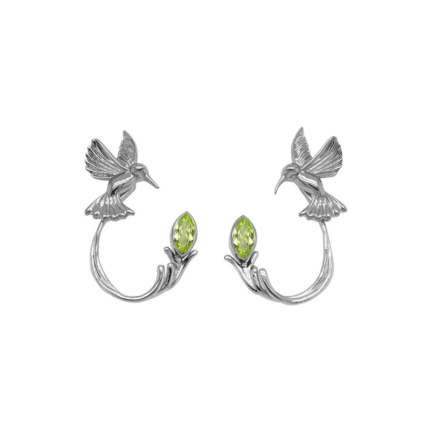 Silver Hummingbird Stud with Earring Jacket -Blue Topaz/Rhodolite/White Topaz/Peridot