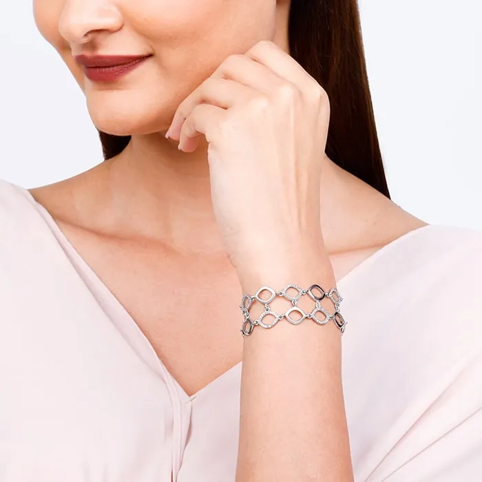 Silver Zircon Studded Marquis Bracelet