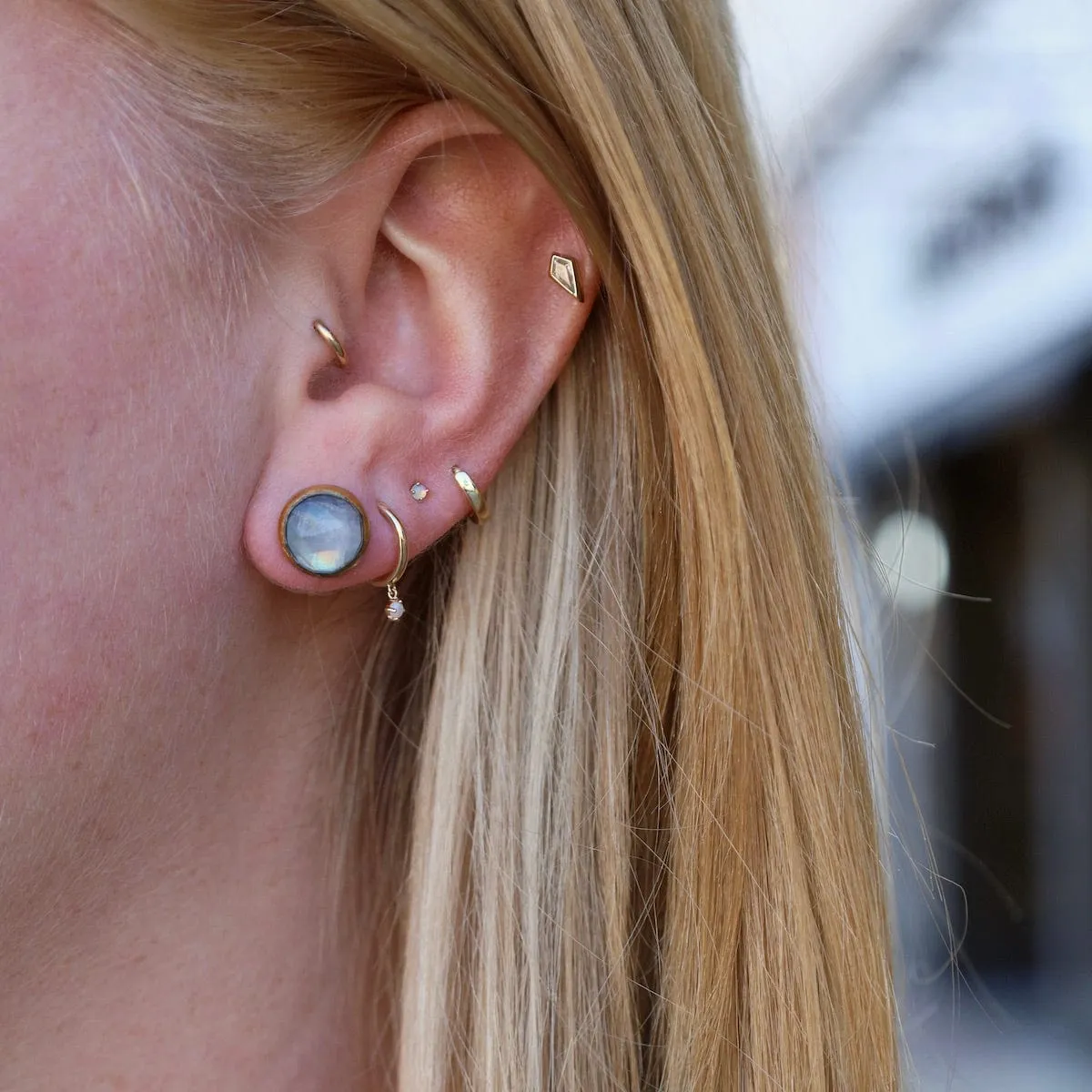 Small Crescent Rim Post Earrings with Moonstone