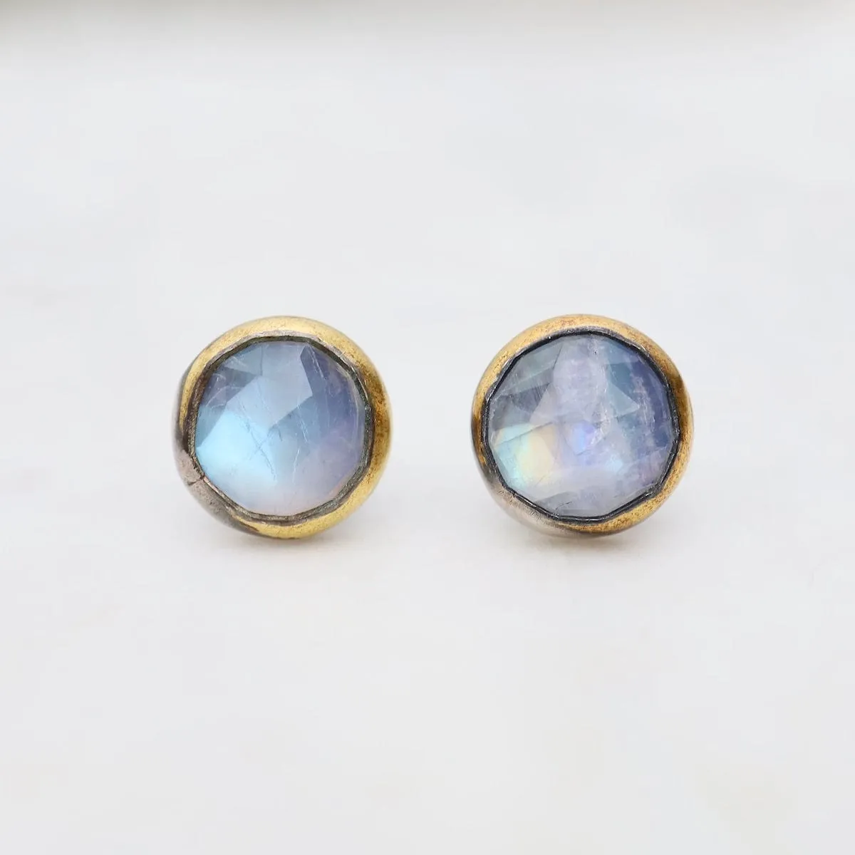 Small Crescent Rim Post Earrings with Moonstone