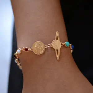 Solar System Beaded Bracelet or Anklet - Gold