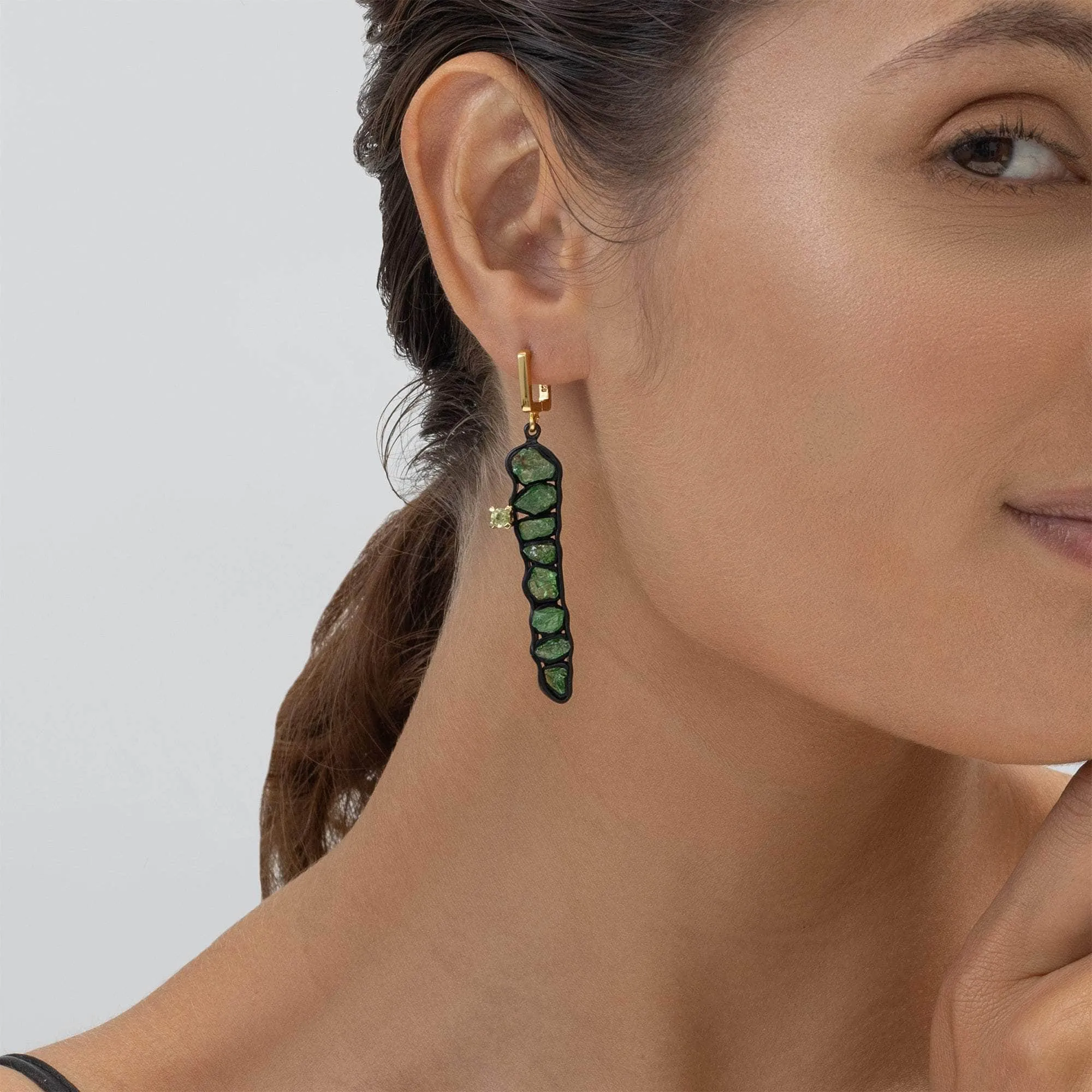 Sombre Rough Tsavorite and Peridot Earrings