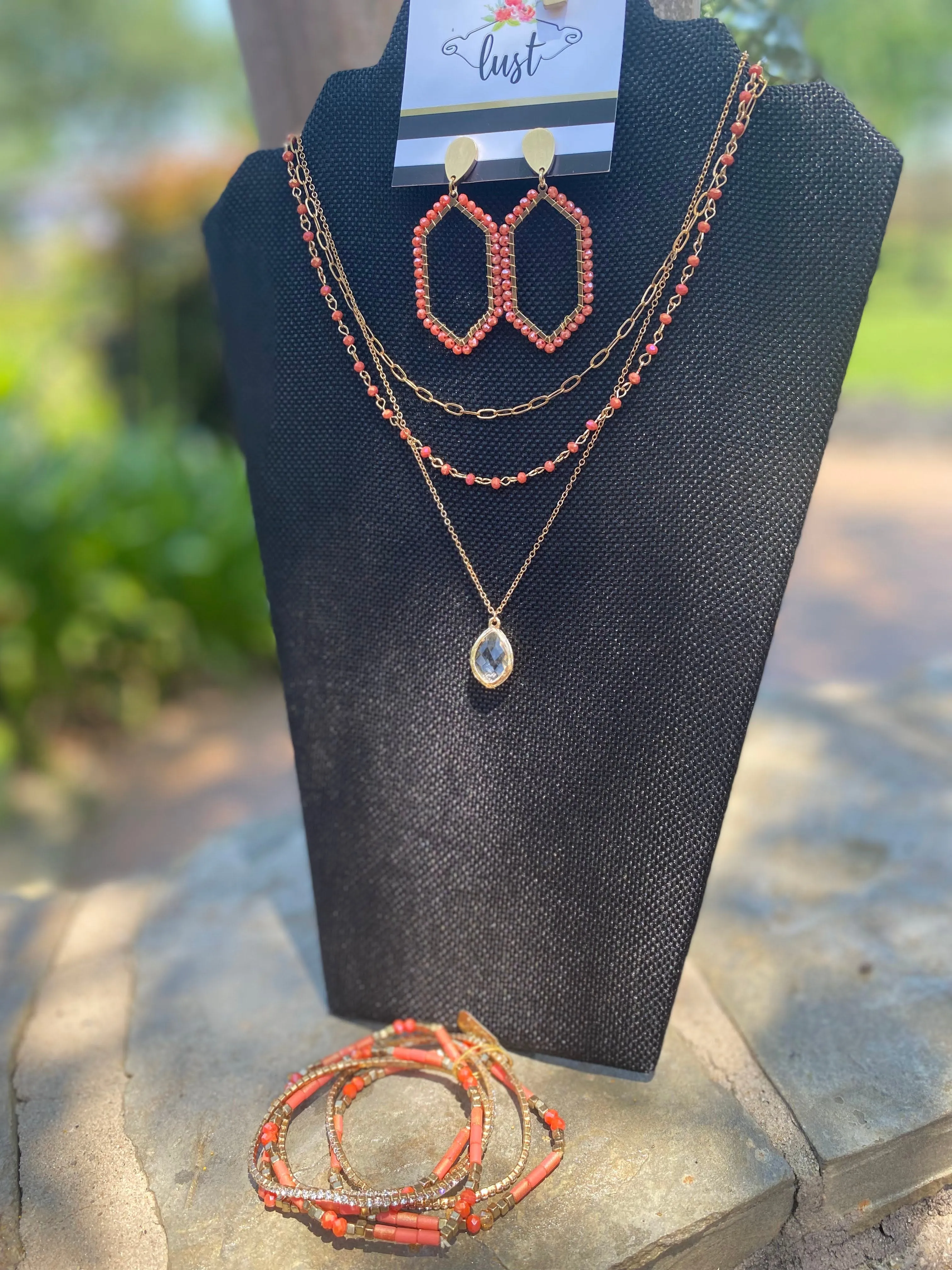 Stacked Coral Beaded Bracelet Set